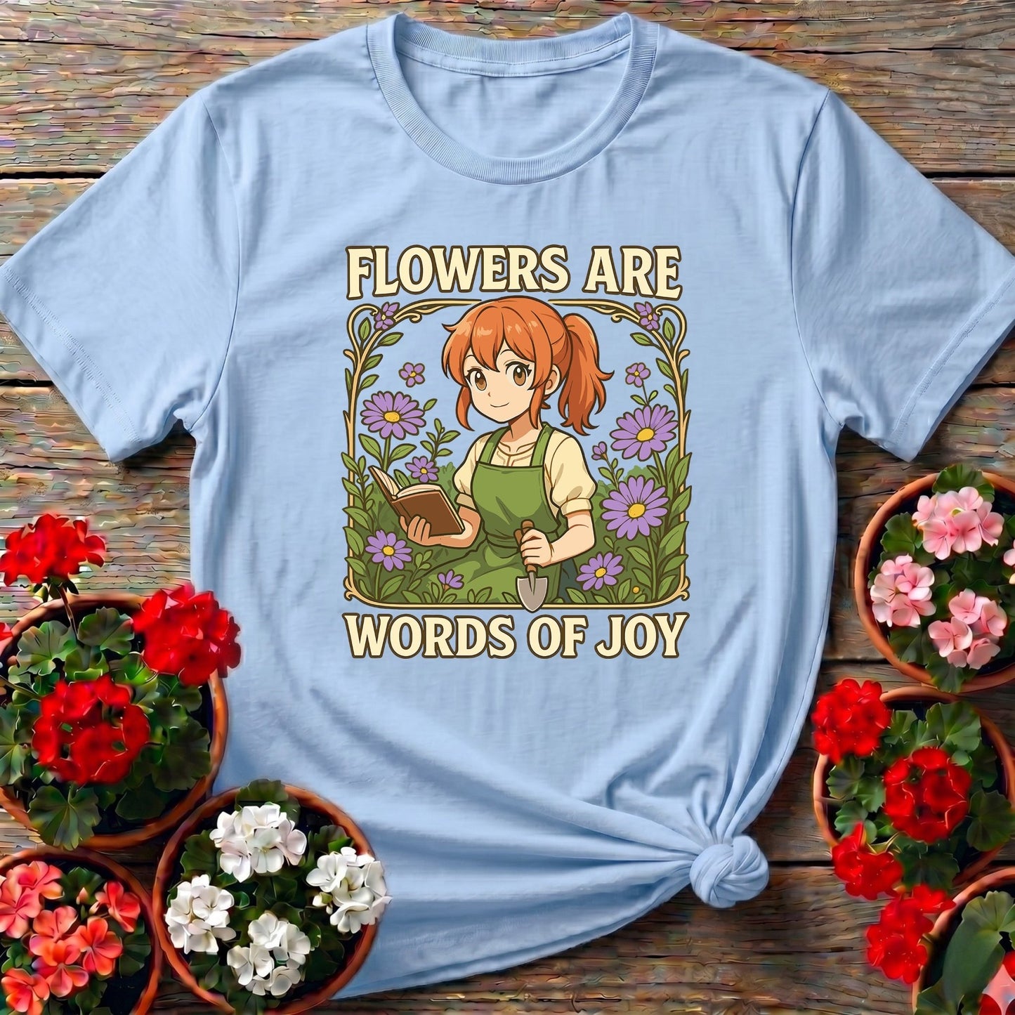 Flowers Are Words Of Joy Anime Peaceful Garden Tee - GardeningTshirts