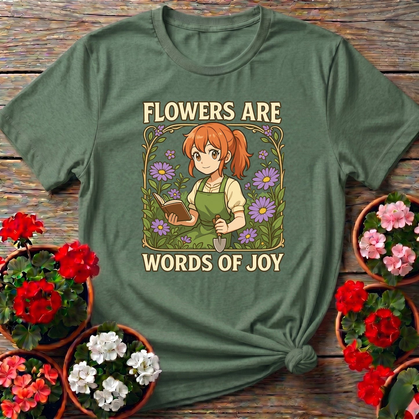 Flowers Are Words Of Joy Anime Peaceful Garden Tee - GardeningTshirts
