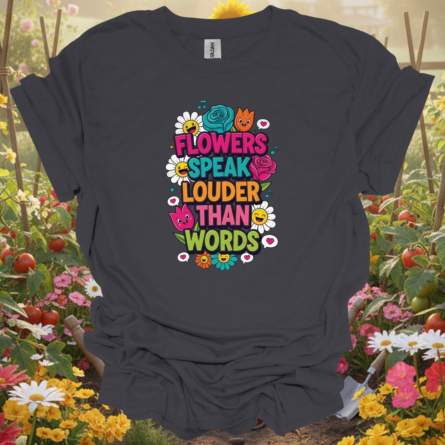 Flowers Speak Louder Than Words | Floral Quote Garden Shirt - GardeningTshirts