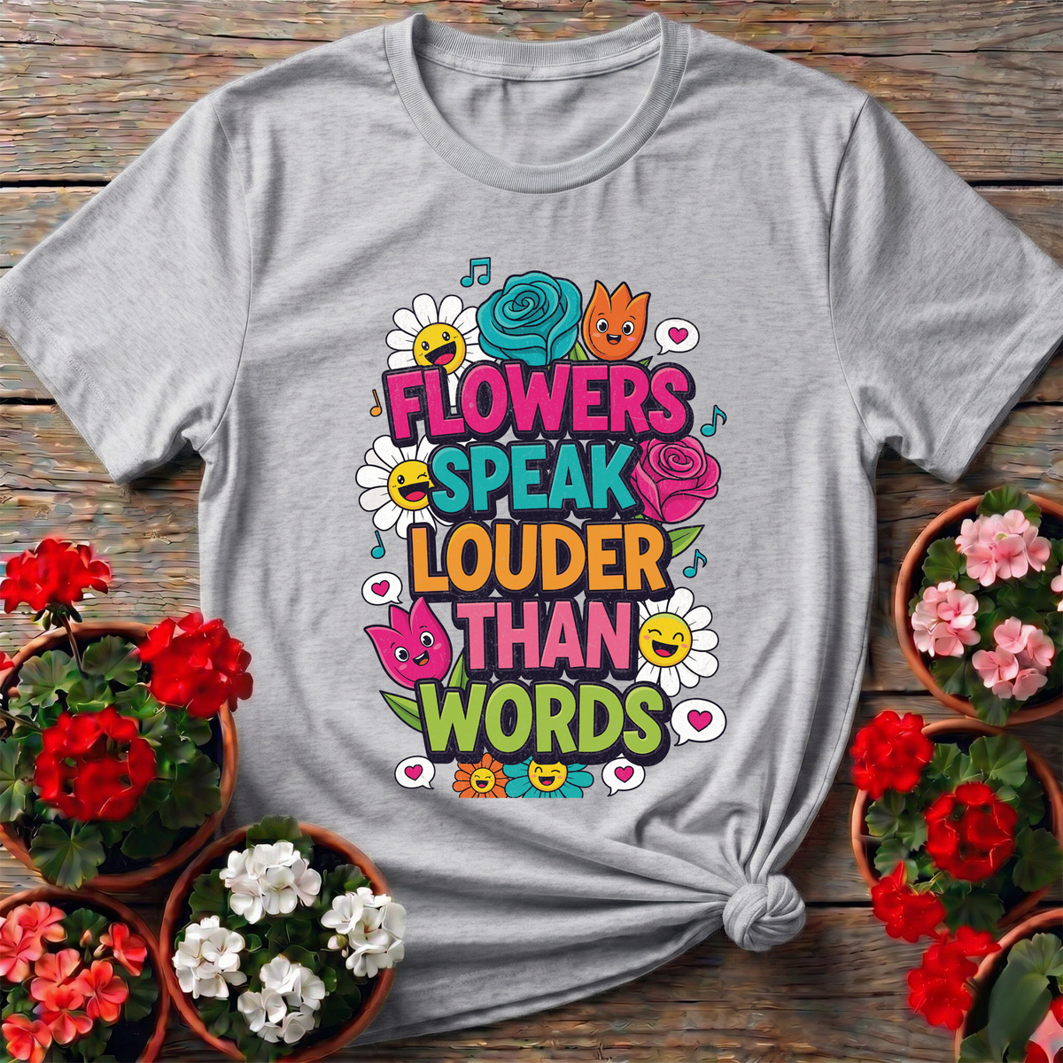 Flowers Speak Louder Than Words Floral Quote Tee - GardeningTshirts