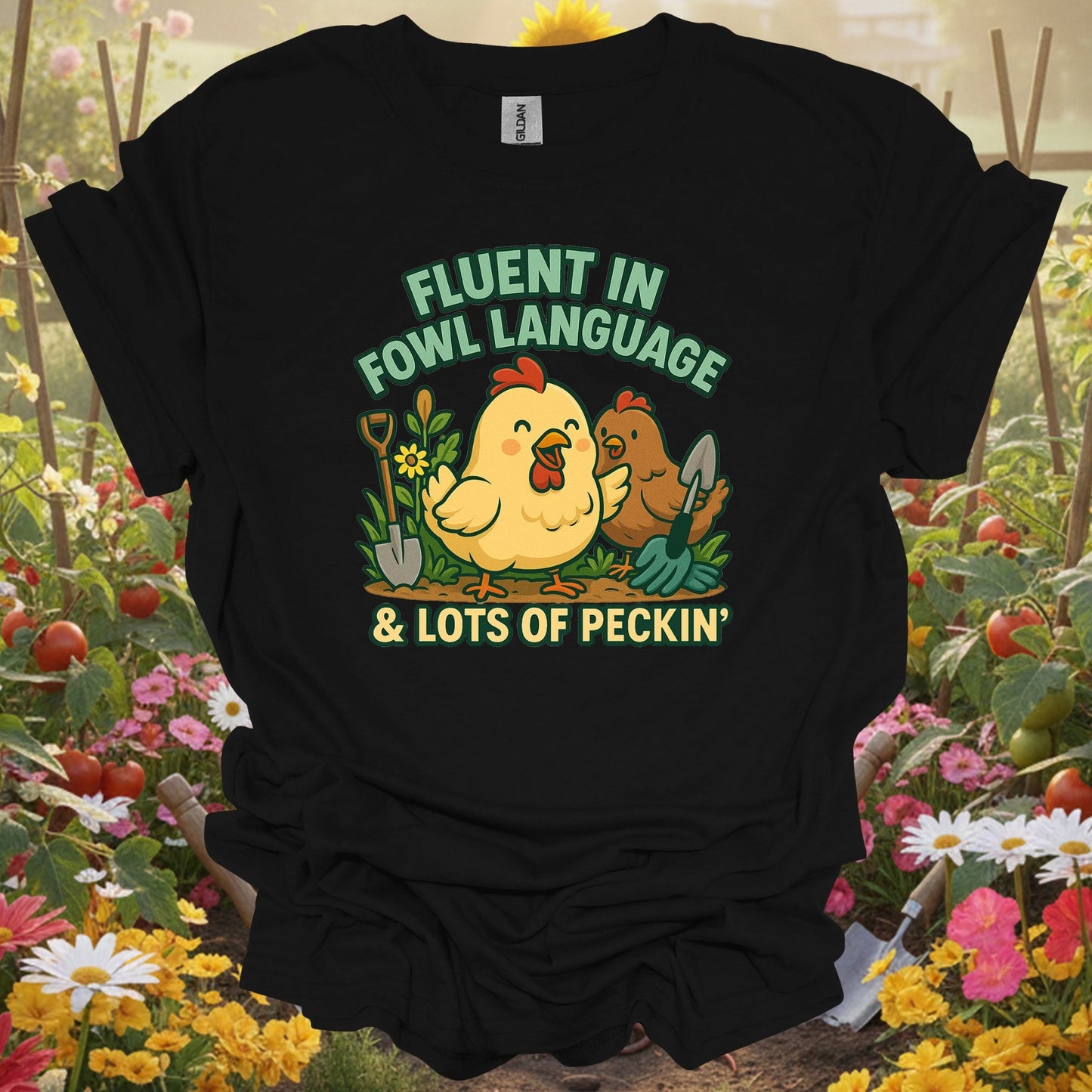 Black top showing fluent in fowl language funny chicken for nature lovers