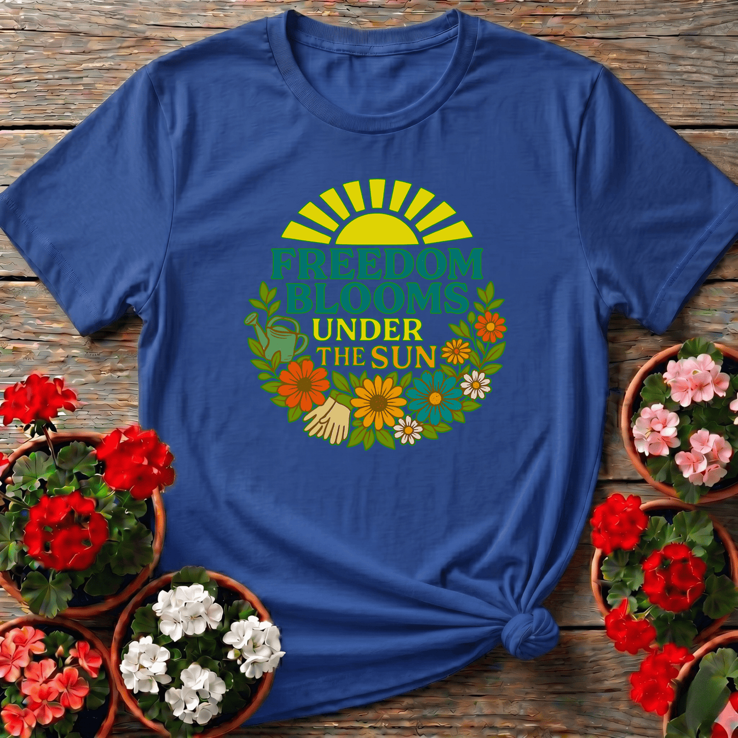 Freedom Blooms Under The Sun Retro T-shirt - GardeningTshirts