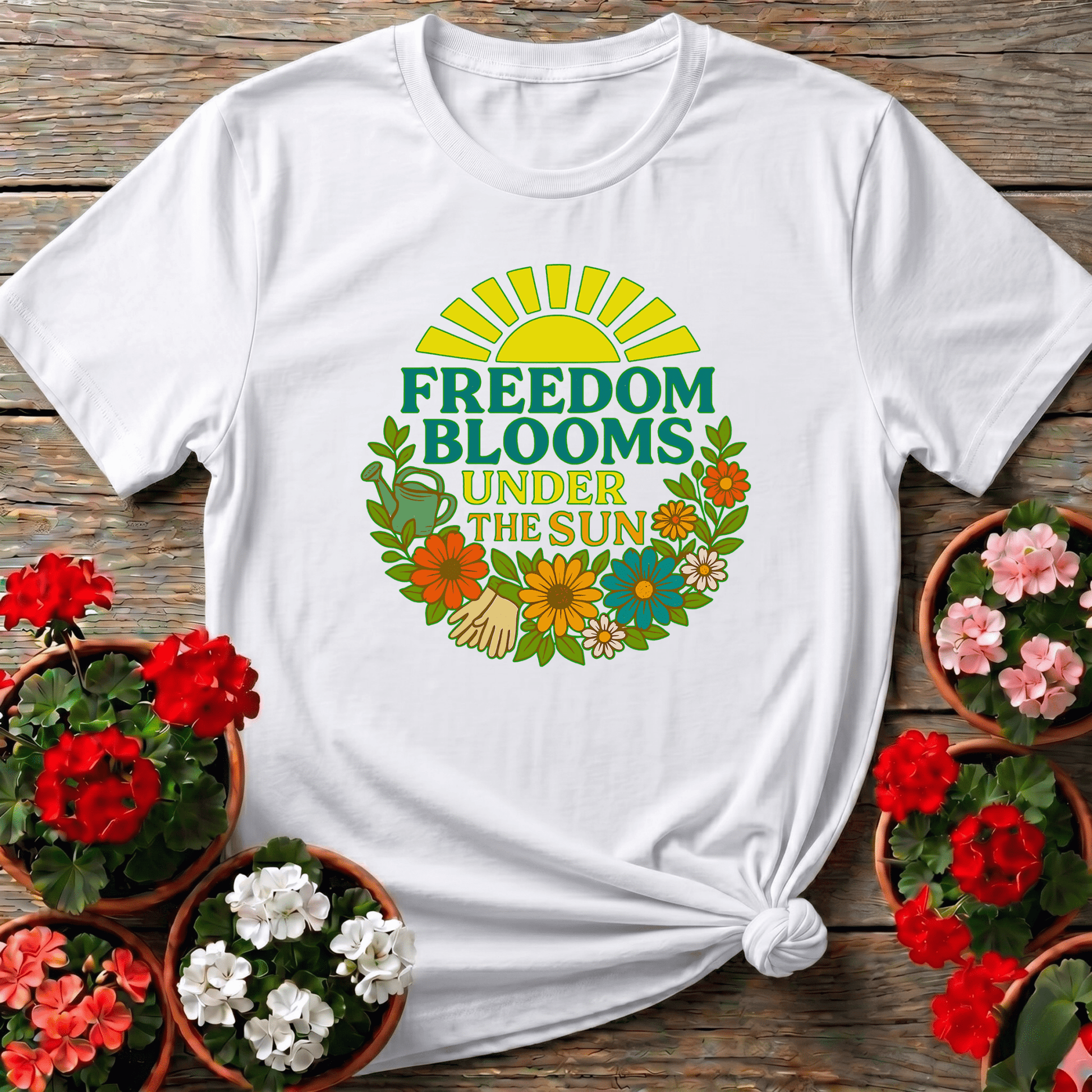 Freedom Blooms Under The Sun Retro T-shirt - GardeningTshirts