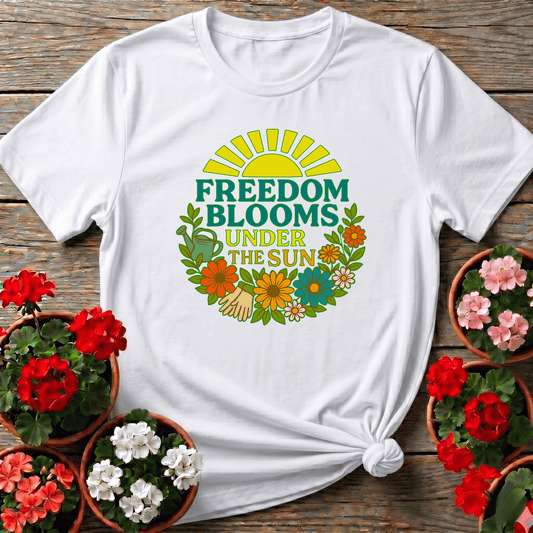 Freedom Blooms Under The Sun Retro T-shirt - GardeningTshirts