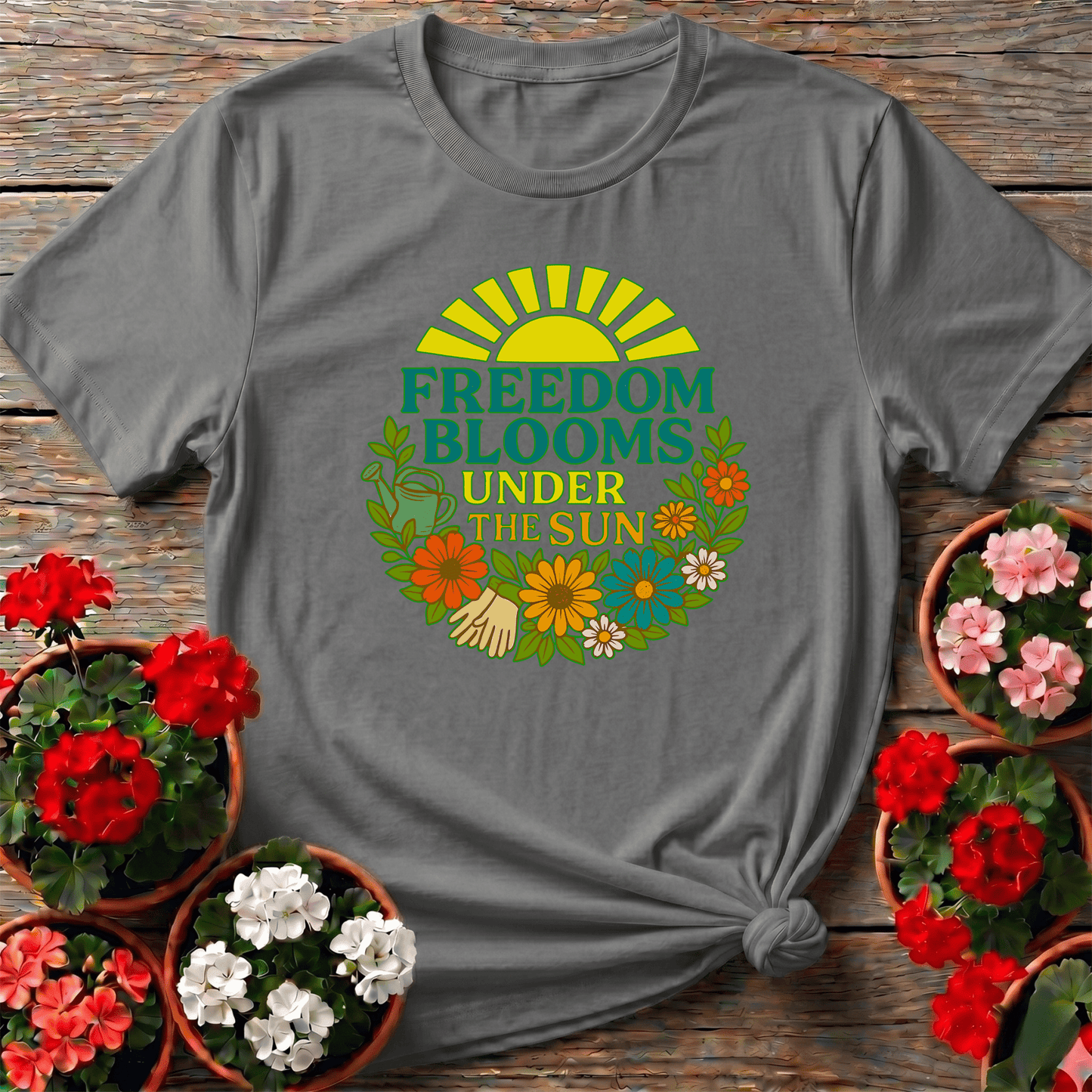 Freedom Blooms Under The Sun Retro T-shirt - GardeningTshirts