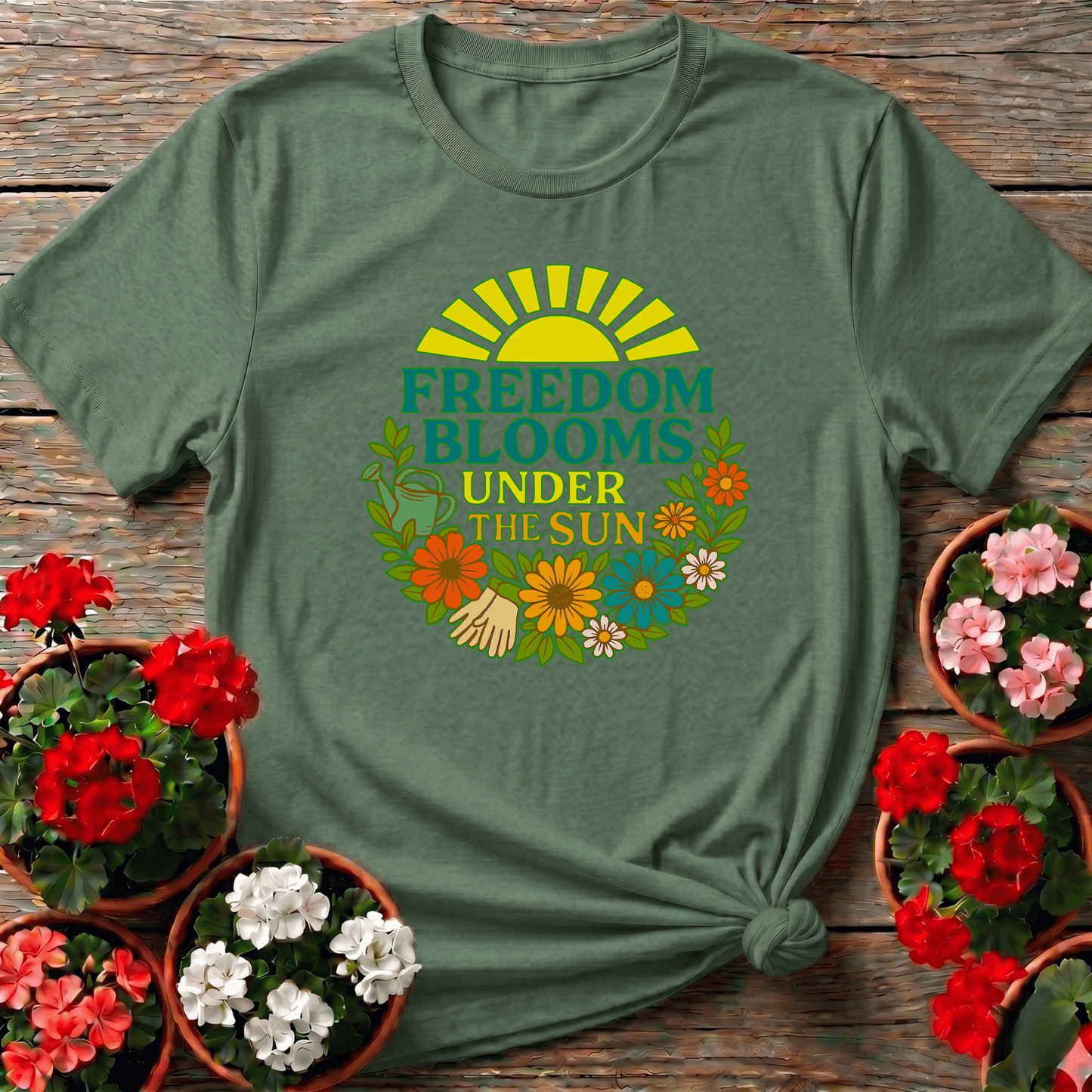 Freedom Blooms Under The Sun Retro T-shirt - GardeningTshirts