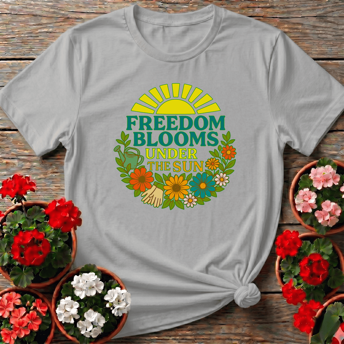Freedom Blooms Under The Sun Retro T-shirt - GardeningTshirts