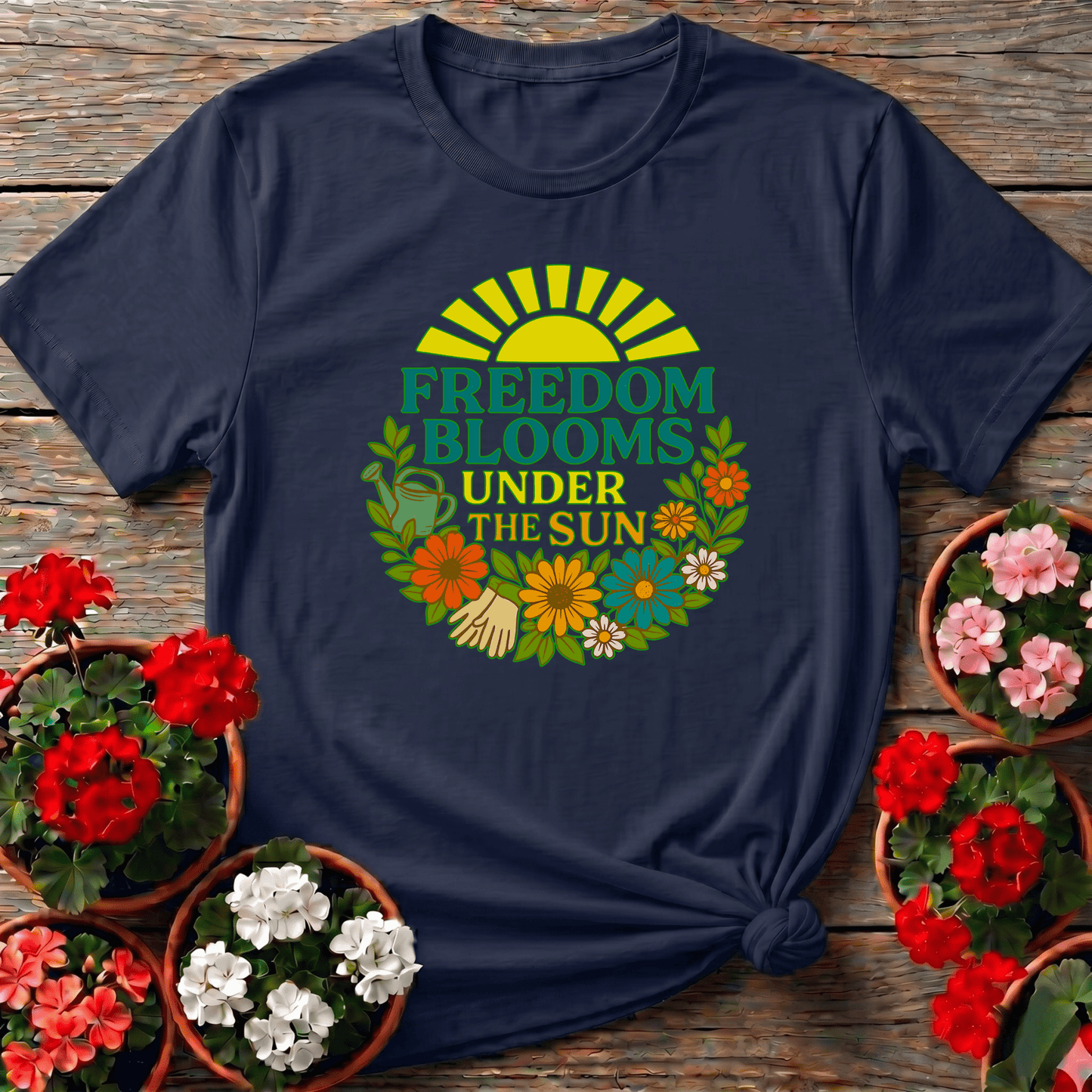 Freedom Blooms Under The Sun Retro T-shirt - GardeningTshirts