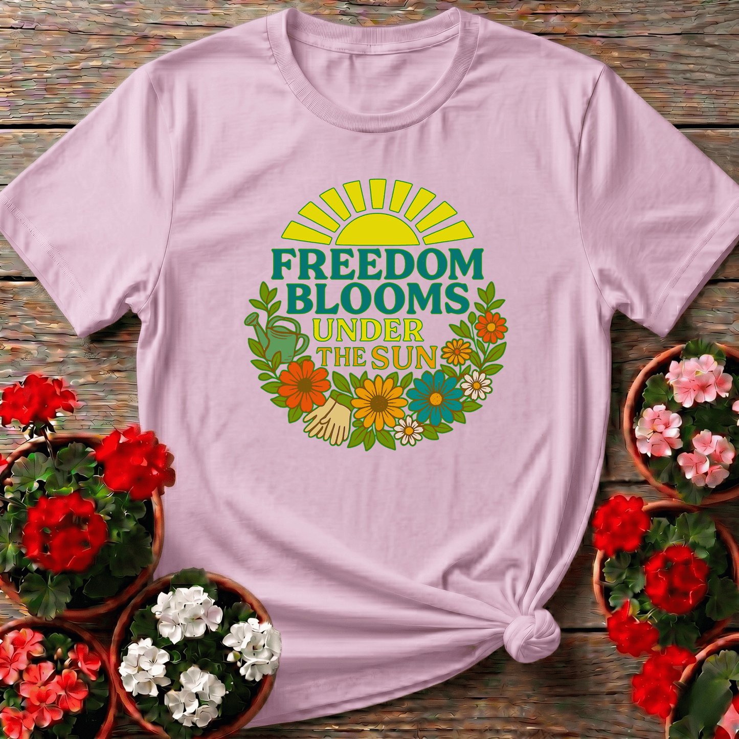 Freedom Blooms Under The Sun Retro T-shirt - GardeningTshirts