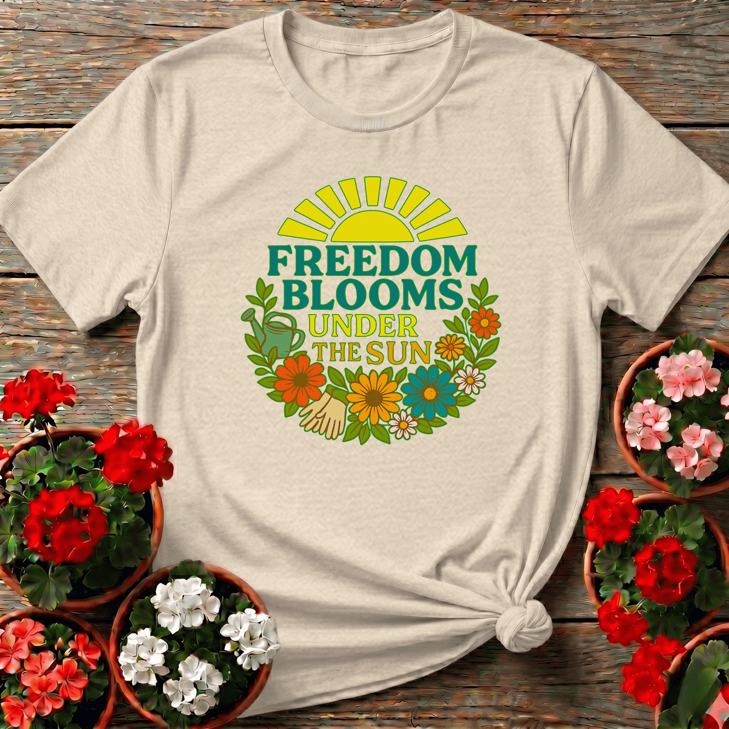 Freedom Blooms Under The Sun Retro T-shirt - GardeningTshirts