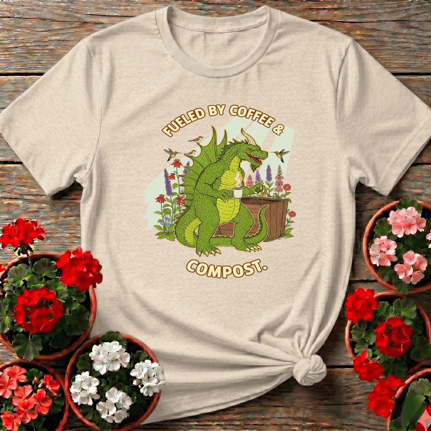 Fueled By Coffee and Compost Gardening Monster Tee - GardeningTshirts