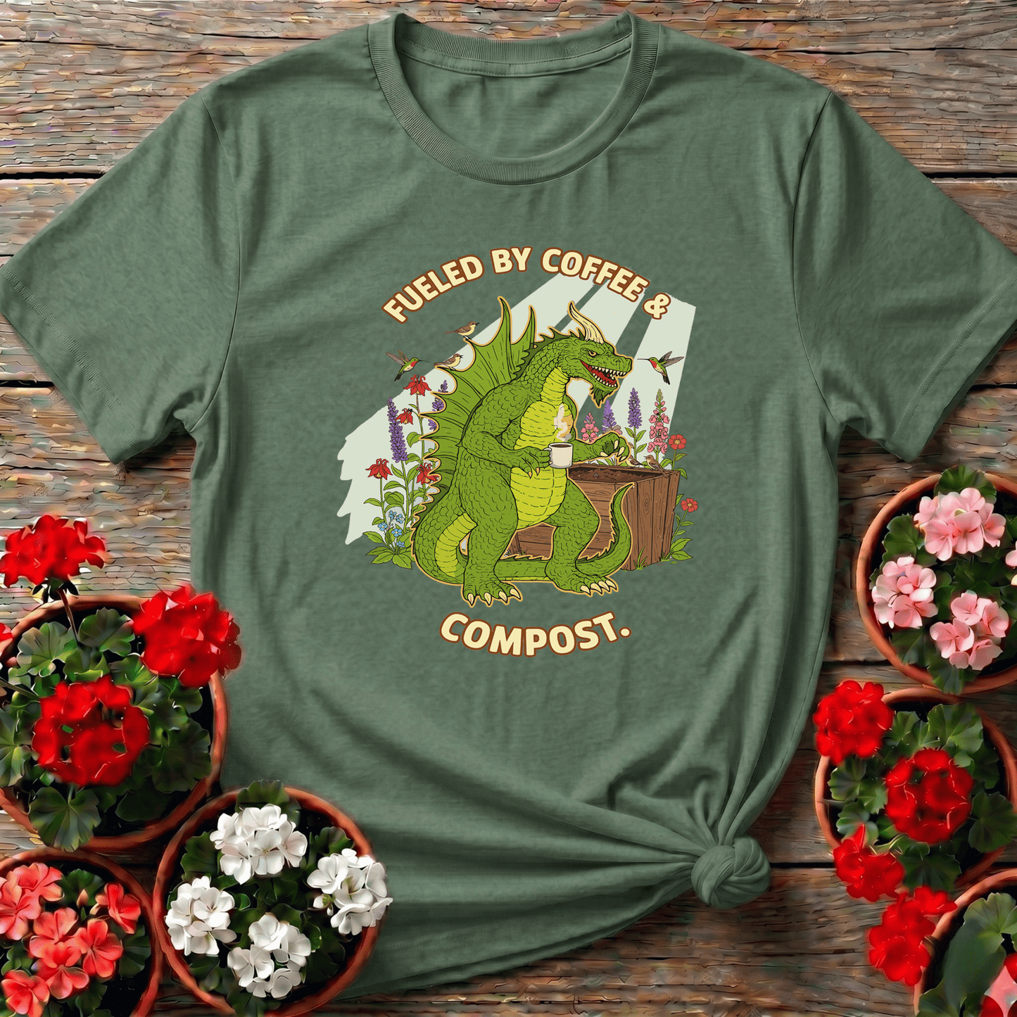 Fueled By Coffee and Compost Gardening Monster Tee - GardeningTshirts