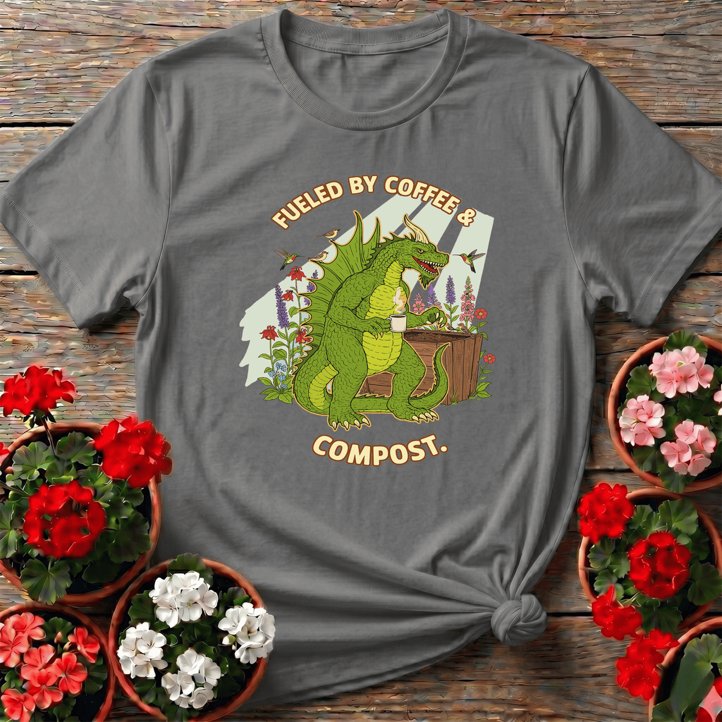Fueled By Coffee and Compost Gardening Monster Tee - GardeningTshirts