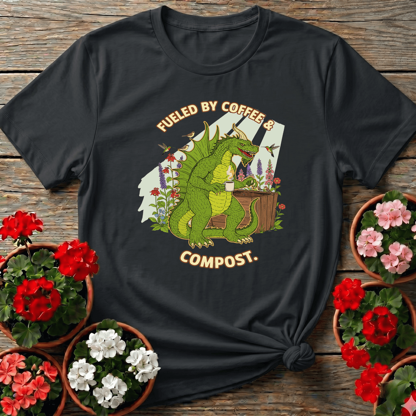 Fueled By Coffee and Compost Gardening Monster Tee - GardeningTshirts