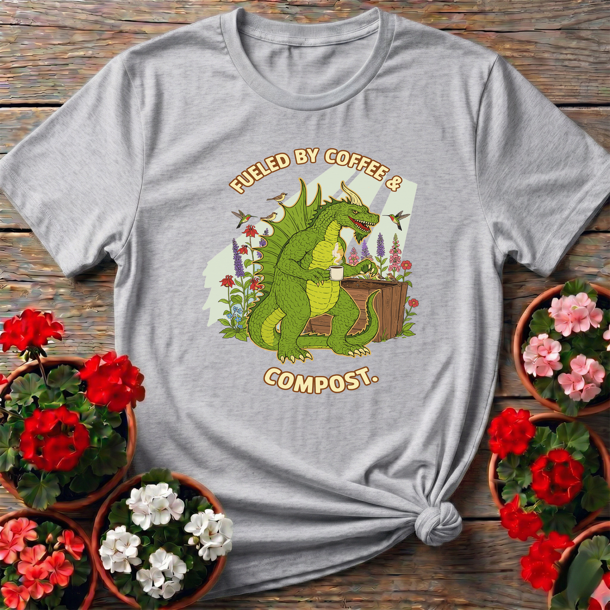 Fueled By Coffee and Compost Gardening Monster Tee - GardeningTshirts
