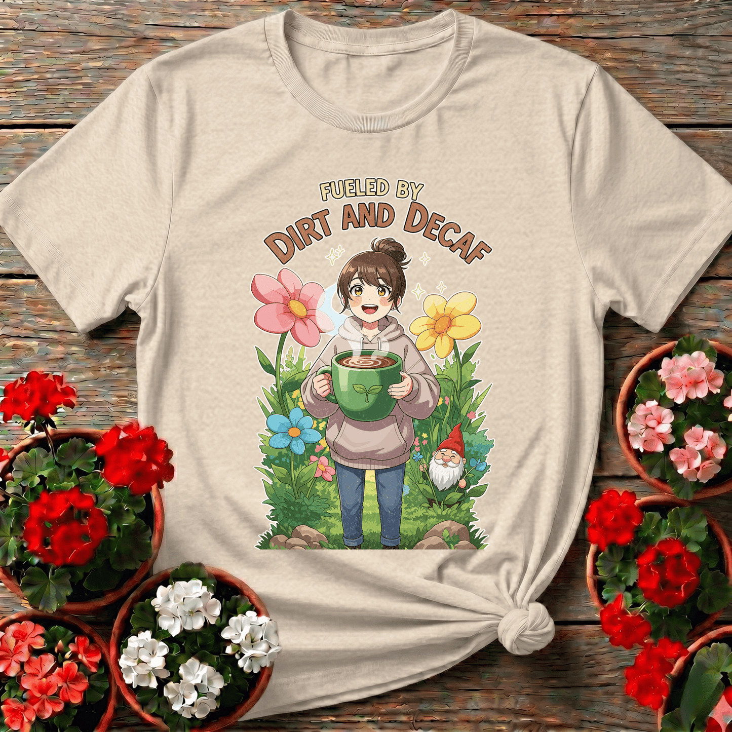 Fueled By Dirt And Decaf Cute Anime T-shirt - GardeningTshirts