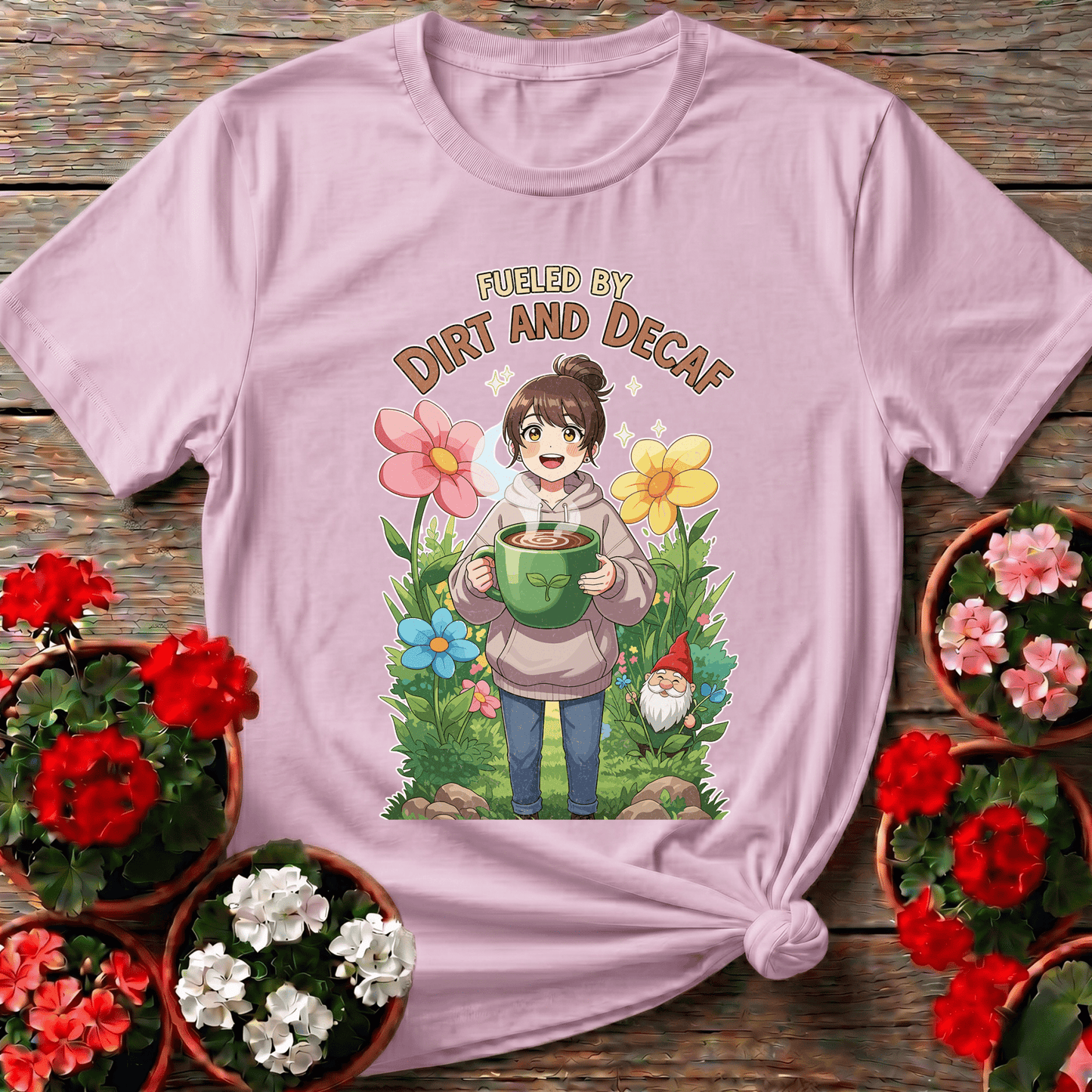 Fueled By Dirt And Decaf Cute Anime T-shirt - GardeningTshirts