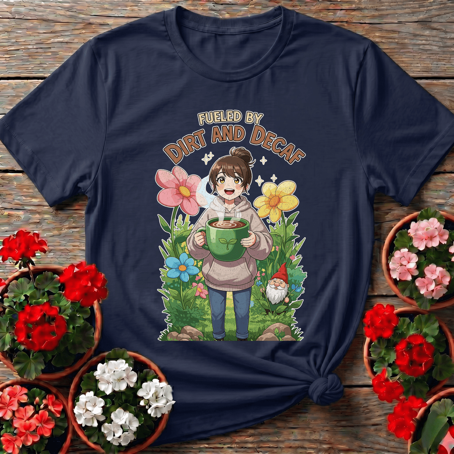 Fueled By Dirt And Decaf Cute Anime T-shirt - GardeningTshirts
