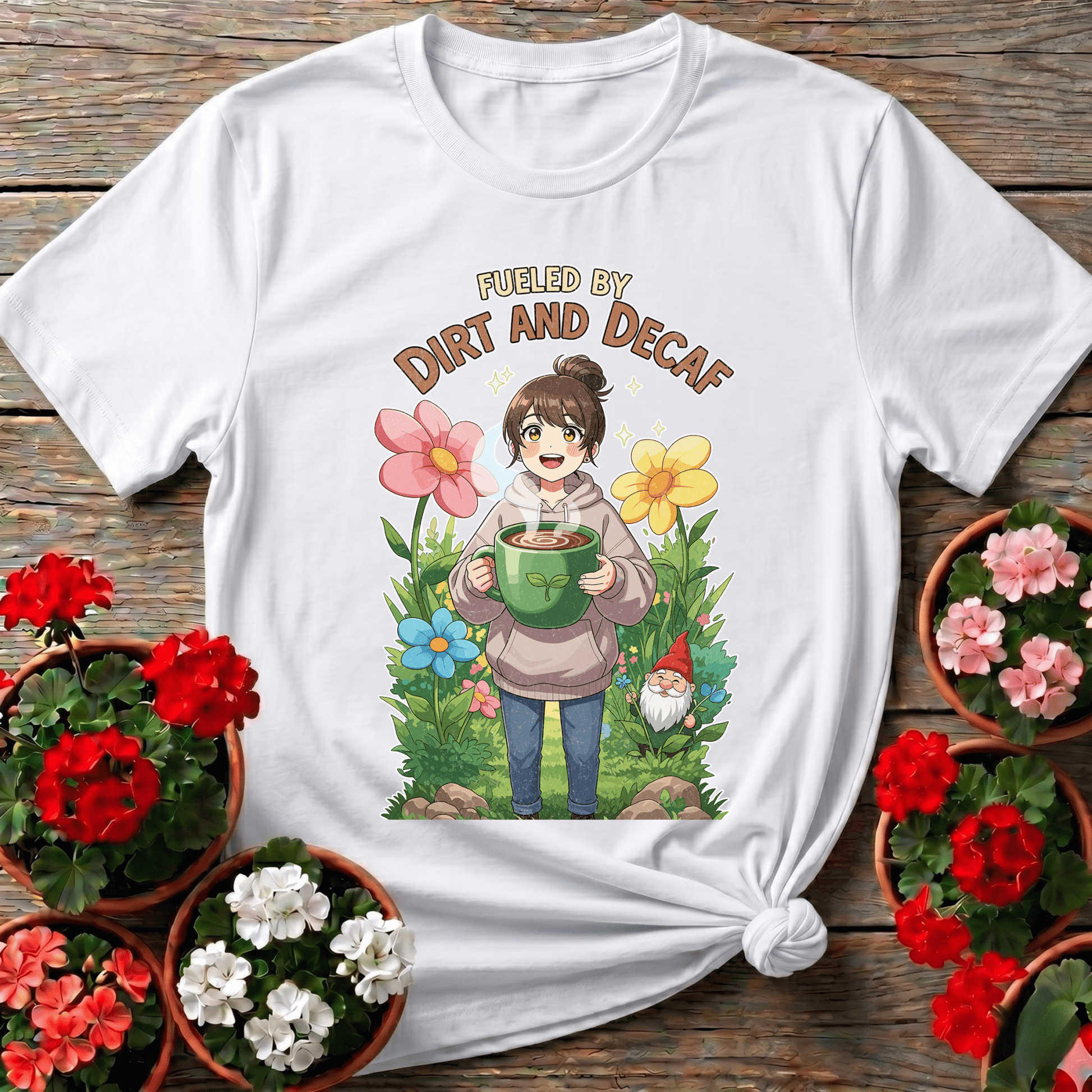 Fueled By Dirt And Decaf Cute Anime T-shirt - GardeningTshirts