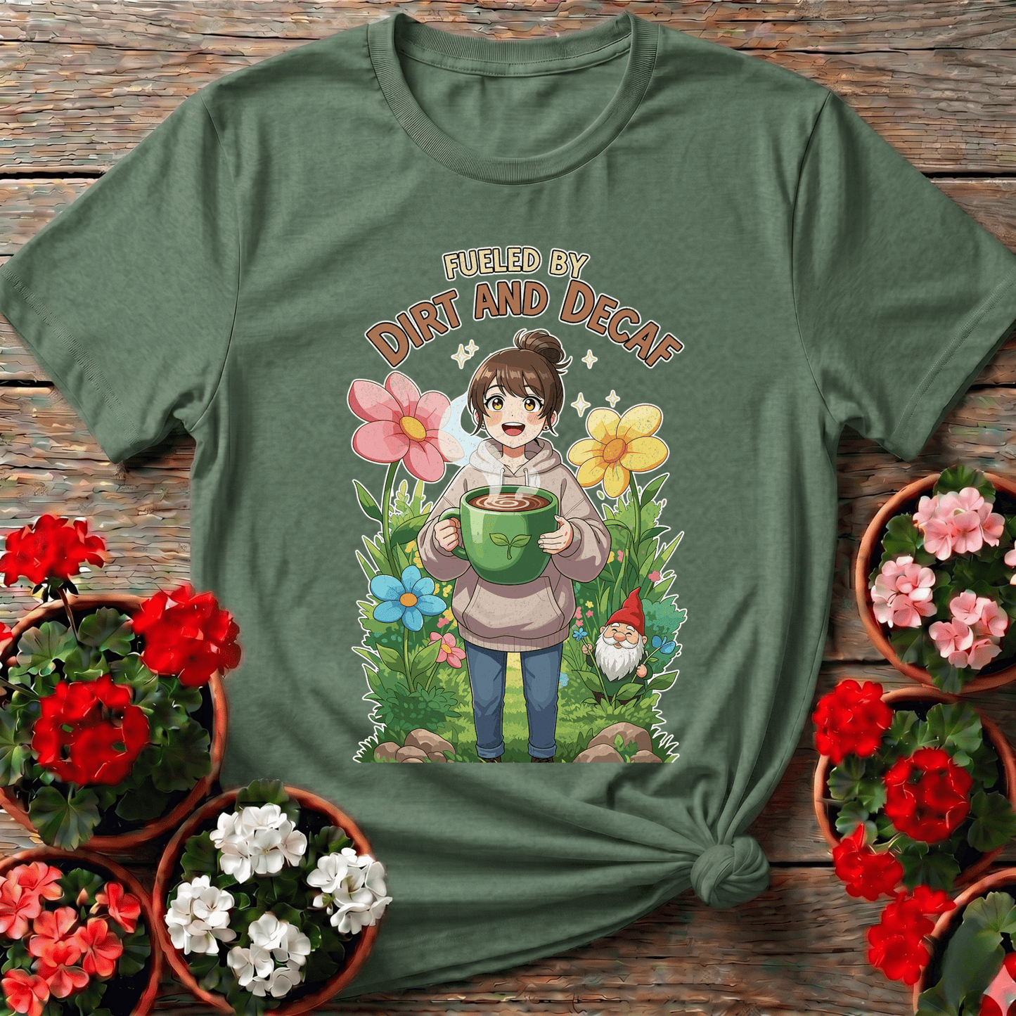 Fueled By Dirt And Decaf Cute Anime T-shirt - GardeningTshirts