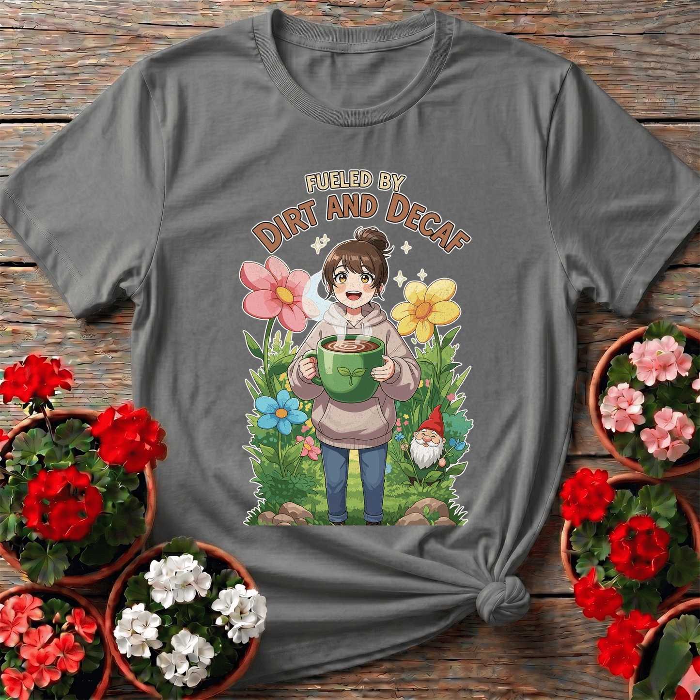 Fueled By Dirt And Decaf Cute Anime T-shirt - GardeningTshirts