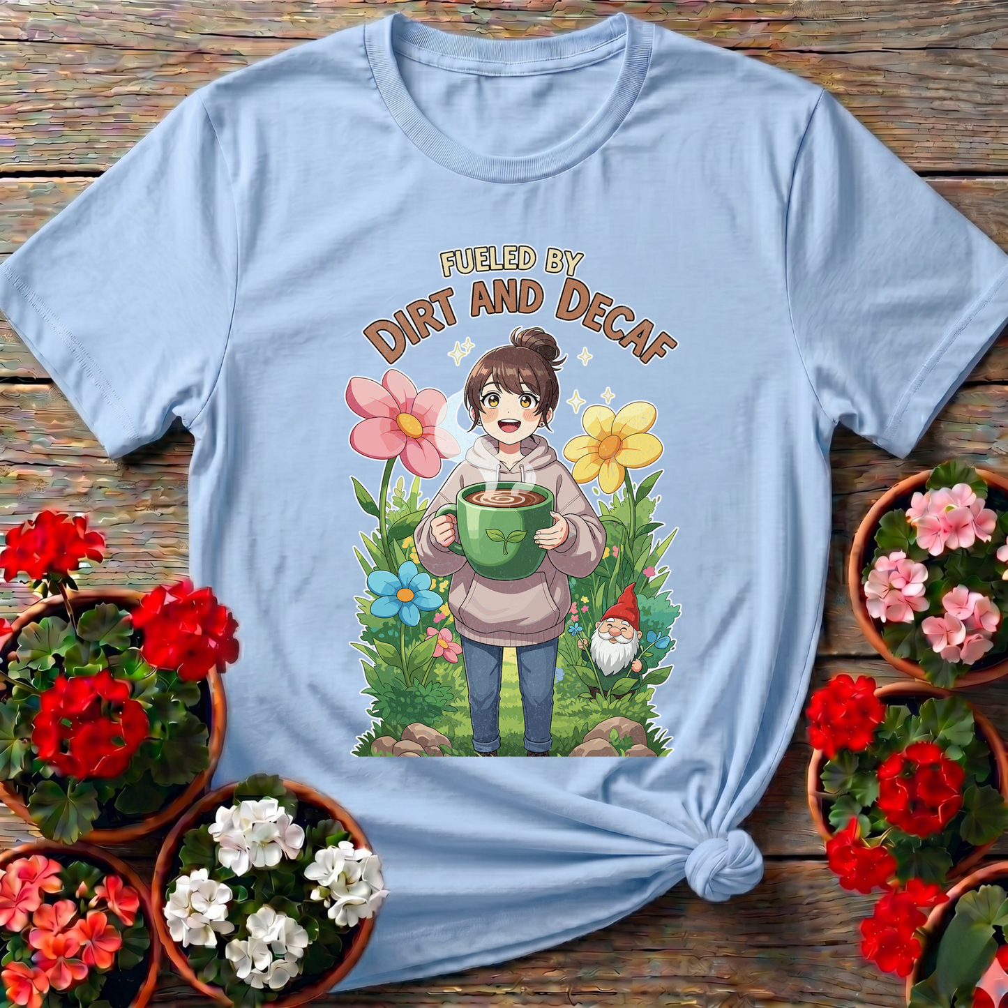 Fueled By Dirt And Decaf Cute Anime T-shirt - GardeningTshirts