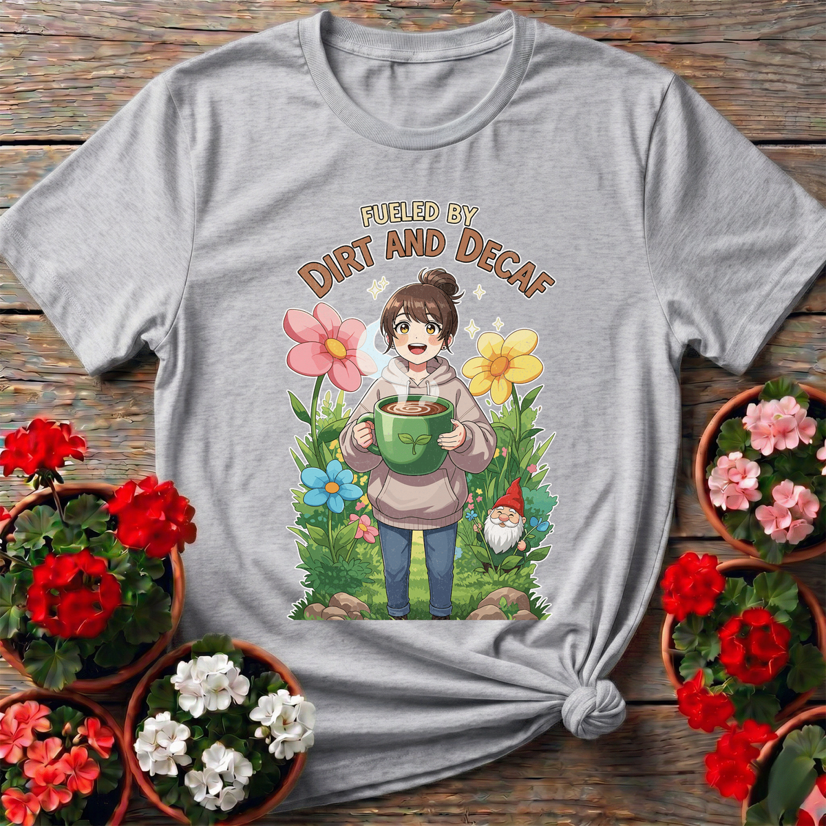 Fueled By Dirt And Decaf Cute Anime T-shirt - GardeningTshirts