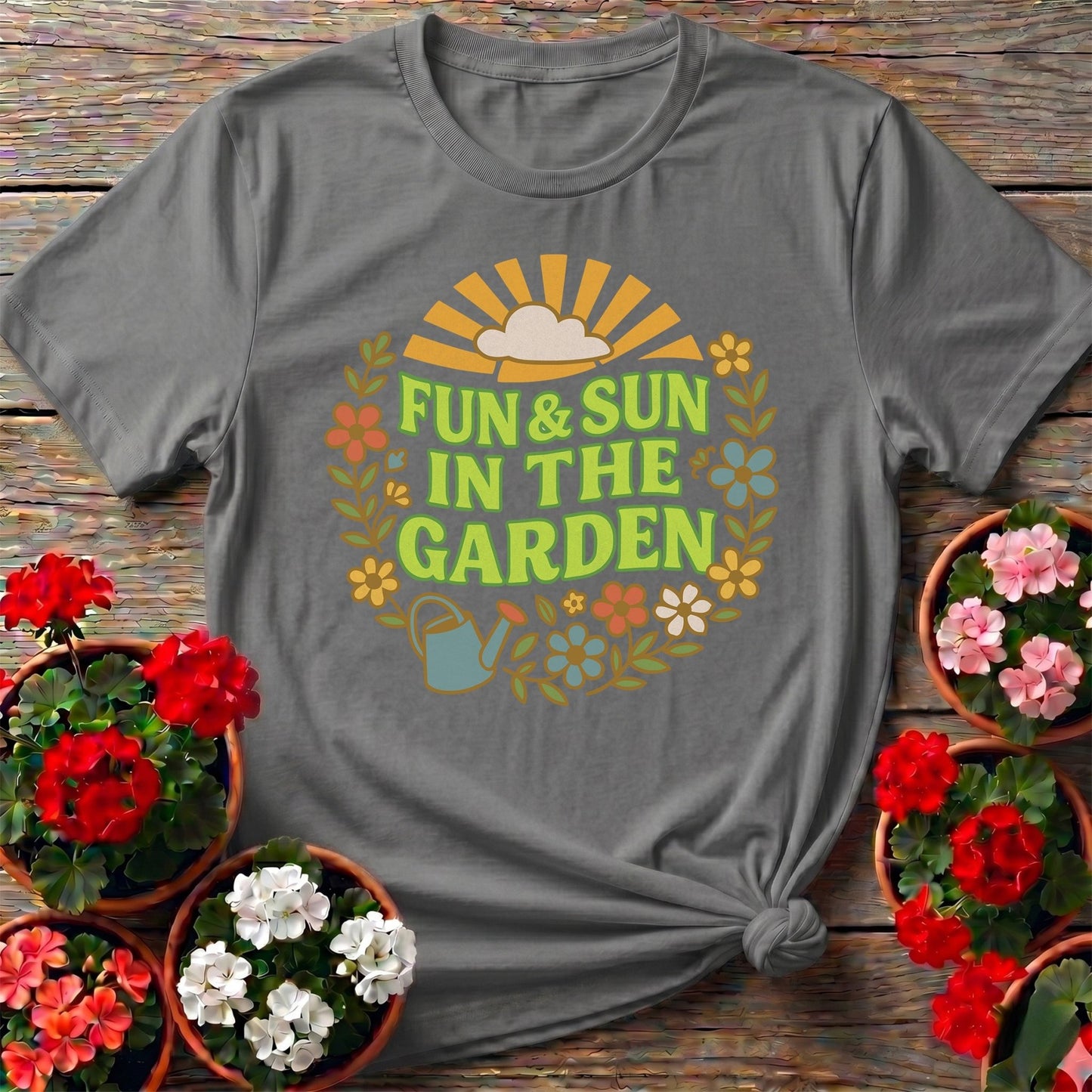 Fun and Sun In The Garden Groovy Floral Tee - GardeningTshirts
