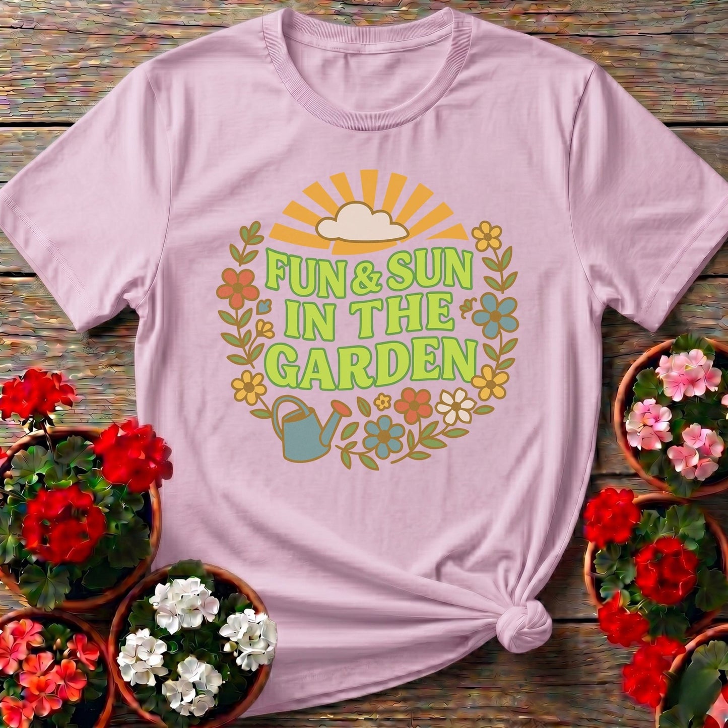 Fun and Sun In The Garden Groovy Floral Tee - GardeningTshirts