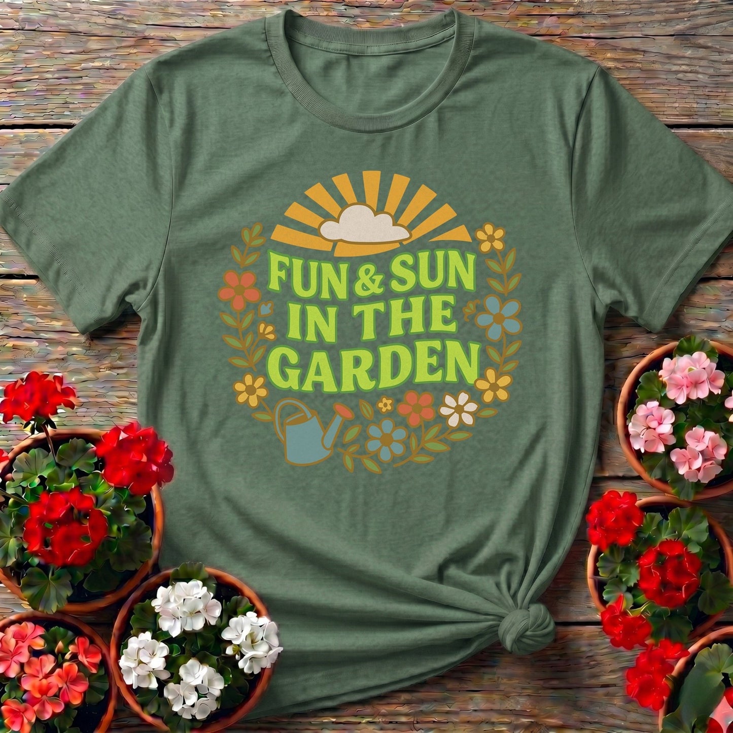 Fun and Sun In The Garden Groovy Floral Tee - GardeningTshirts