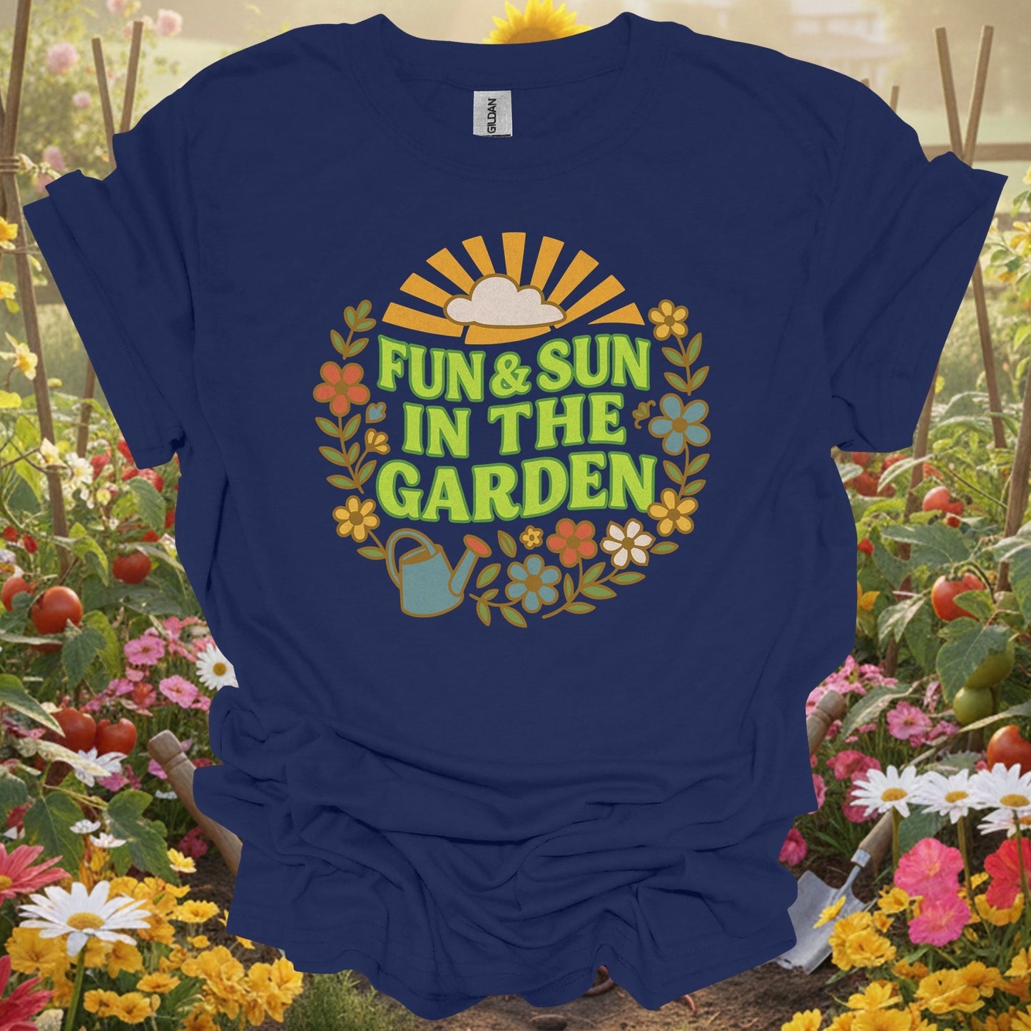 "Fun & Sun in the Garden" Groovy Floral T-Shirt - GardeningTshirts