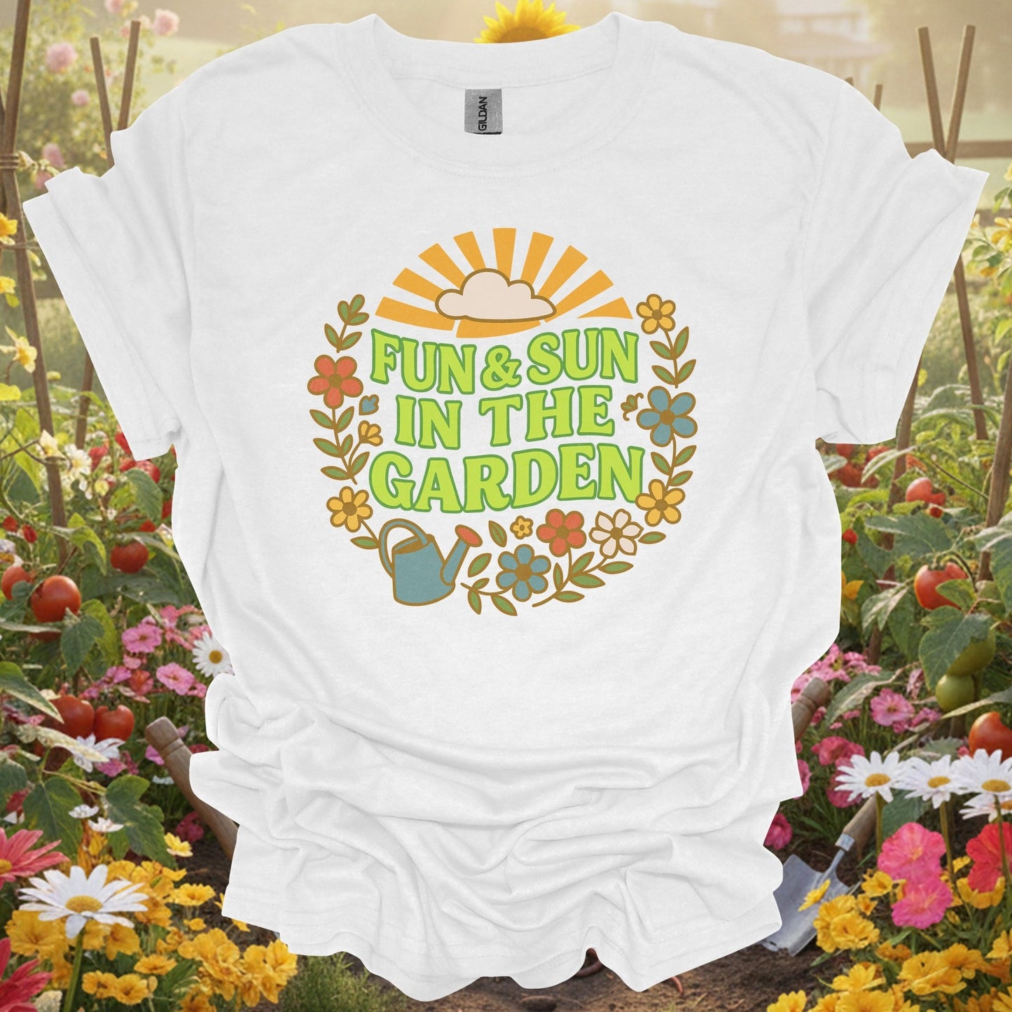 "Fun & Sun in the Garden" Groovy Floral T-Shirt - GardeningTshirts