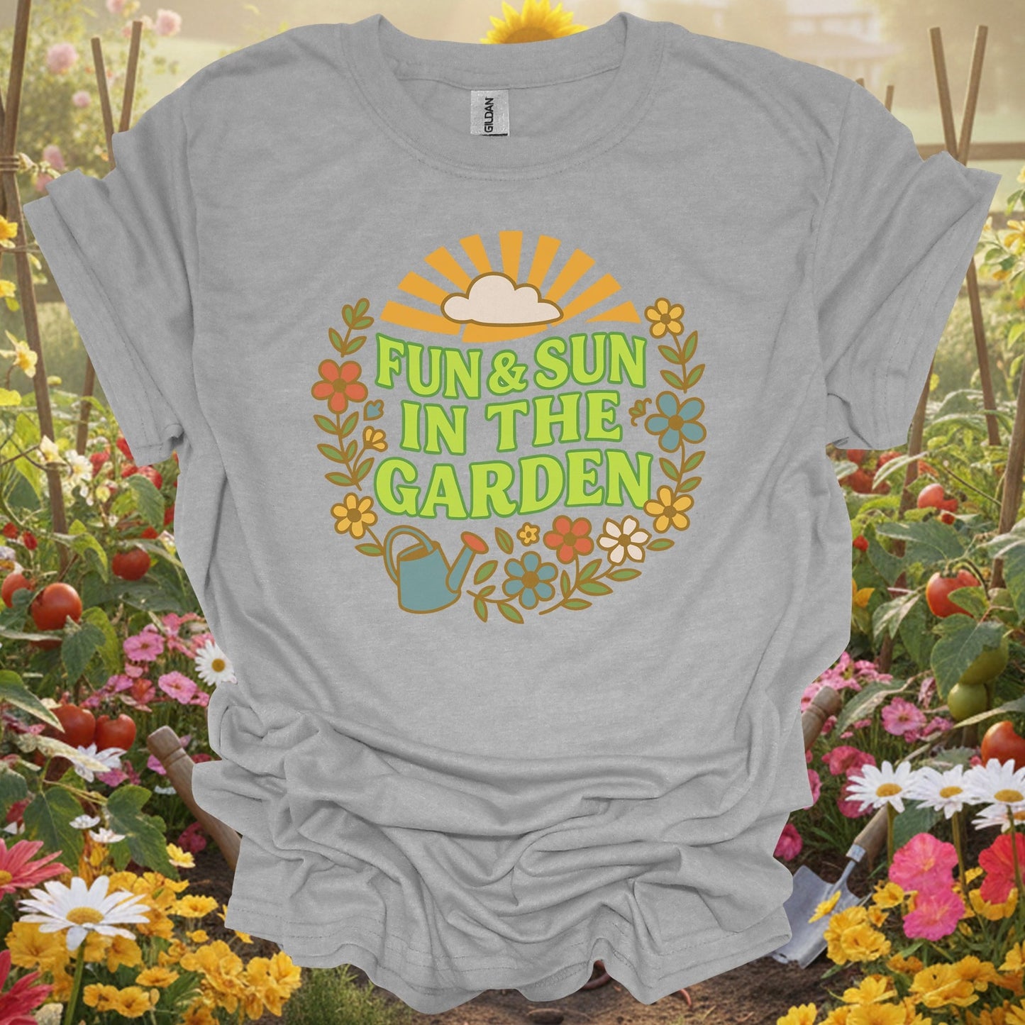 "Fun & Sun in the Garden" Groovy Floral T-Shirt - GardeningTshirts