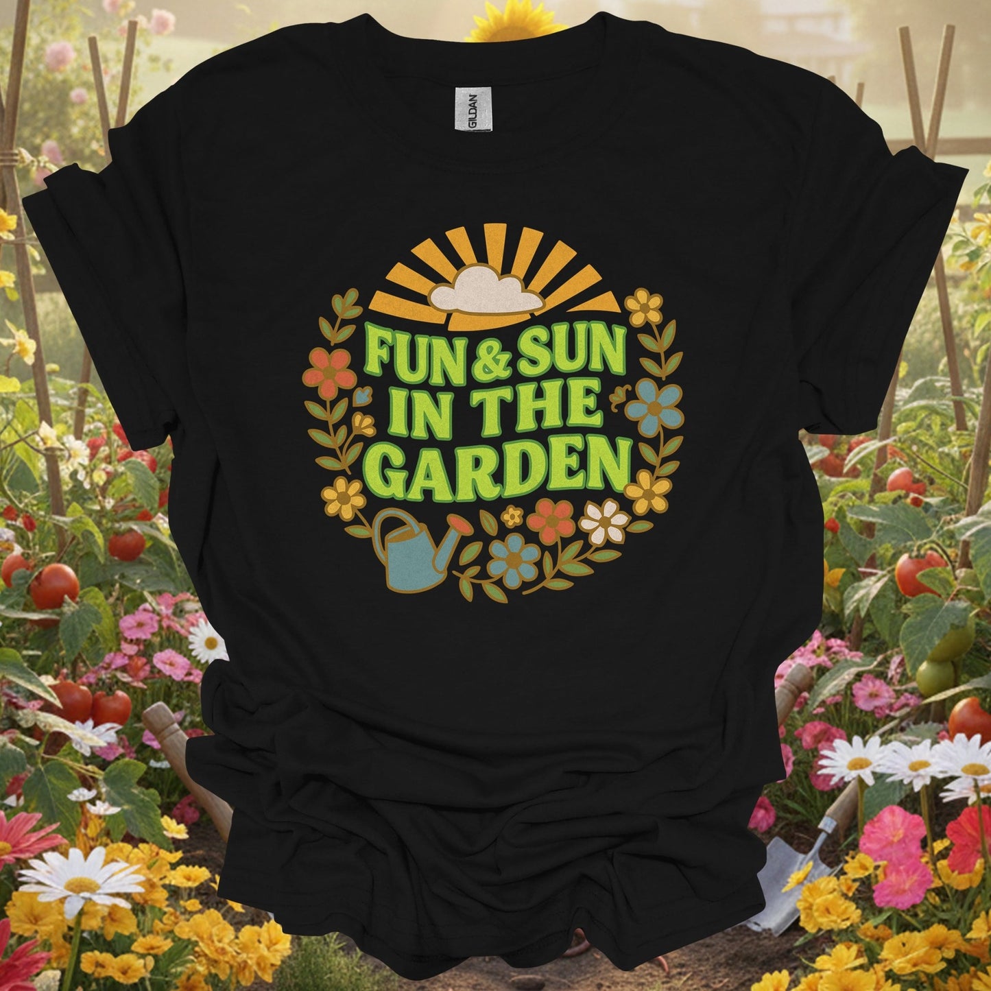 "Fun & Sun in the Garden" Groovy Floral T-Shirt - GardeningTshirts