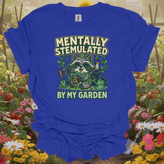 Royal tee showing mentally stemulated kawaii raccoon garden for plant lovers