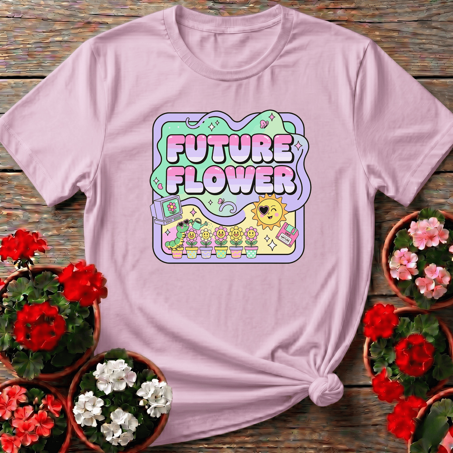 Future Flower Funky Retro Y2K Gardener Tee - GardeningTshirts