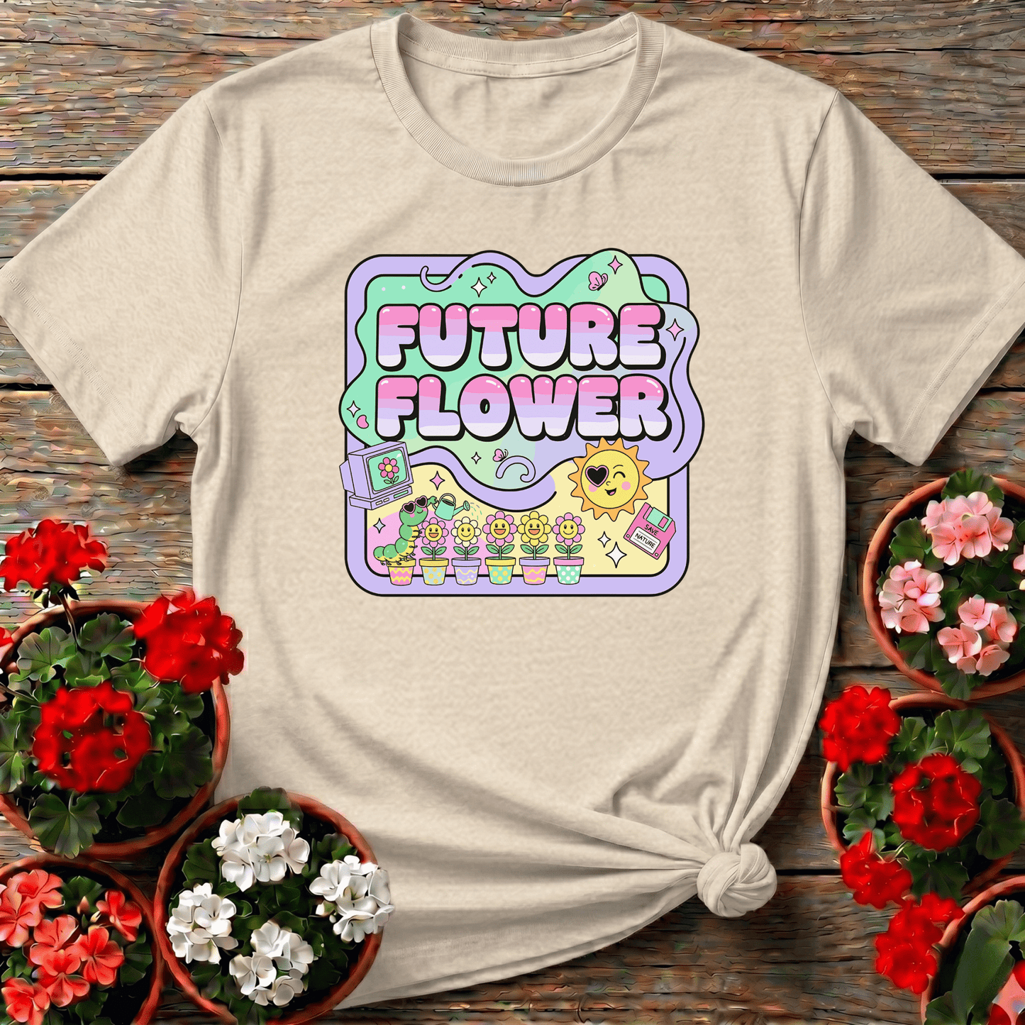 Future Flower Funky Retro Y2K Gardener Tee - GardeningTshirts