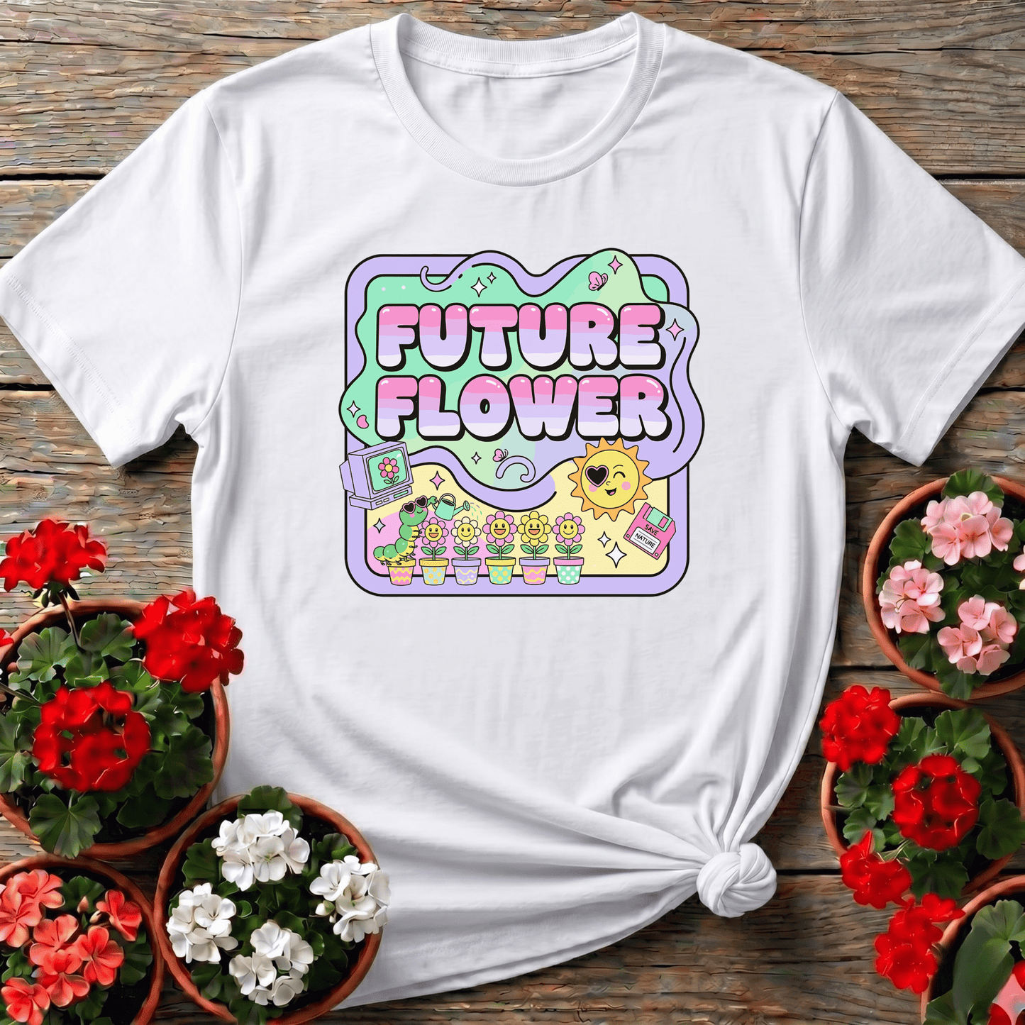 Future Flower Funky Retro Y2K Gardener Tee - GardeningTshirts