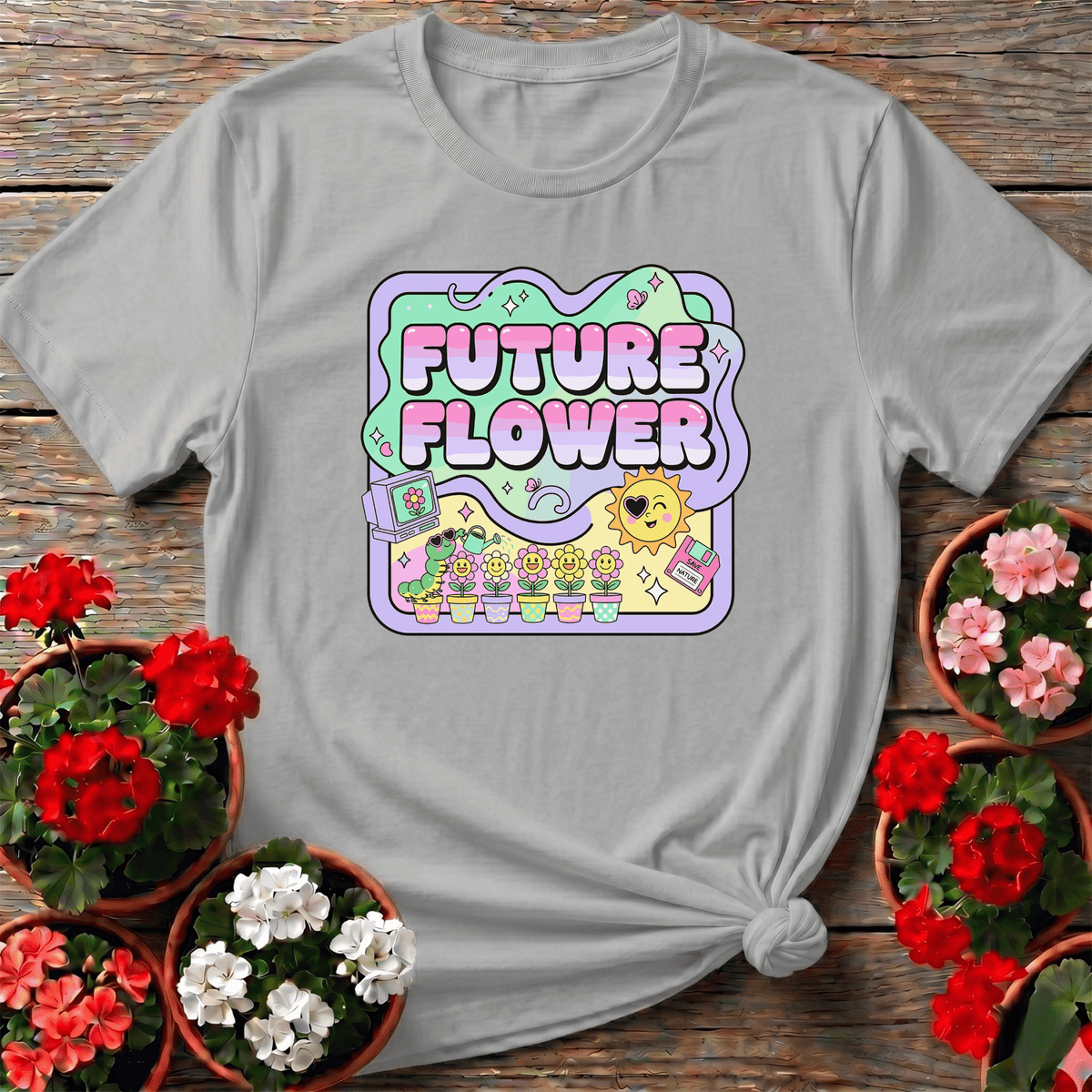 Future Flower Funky Retro Y2K Gardener Tee - GardeningTshirts