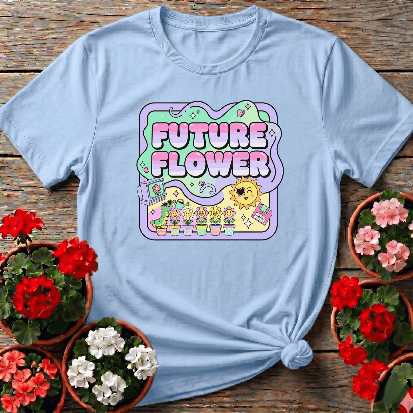 Future Flower Funky Retro Y2K Gardener Tee - GardeningTshirts