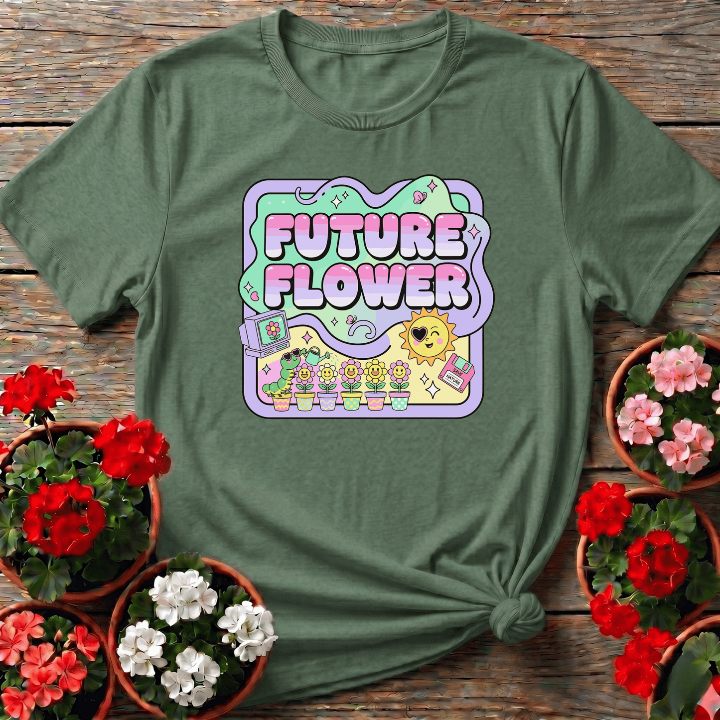 Future Flower Funky Retro Y2K Gardener Tee - GardeningTshirts