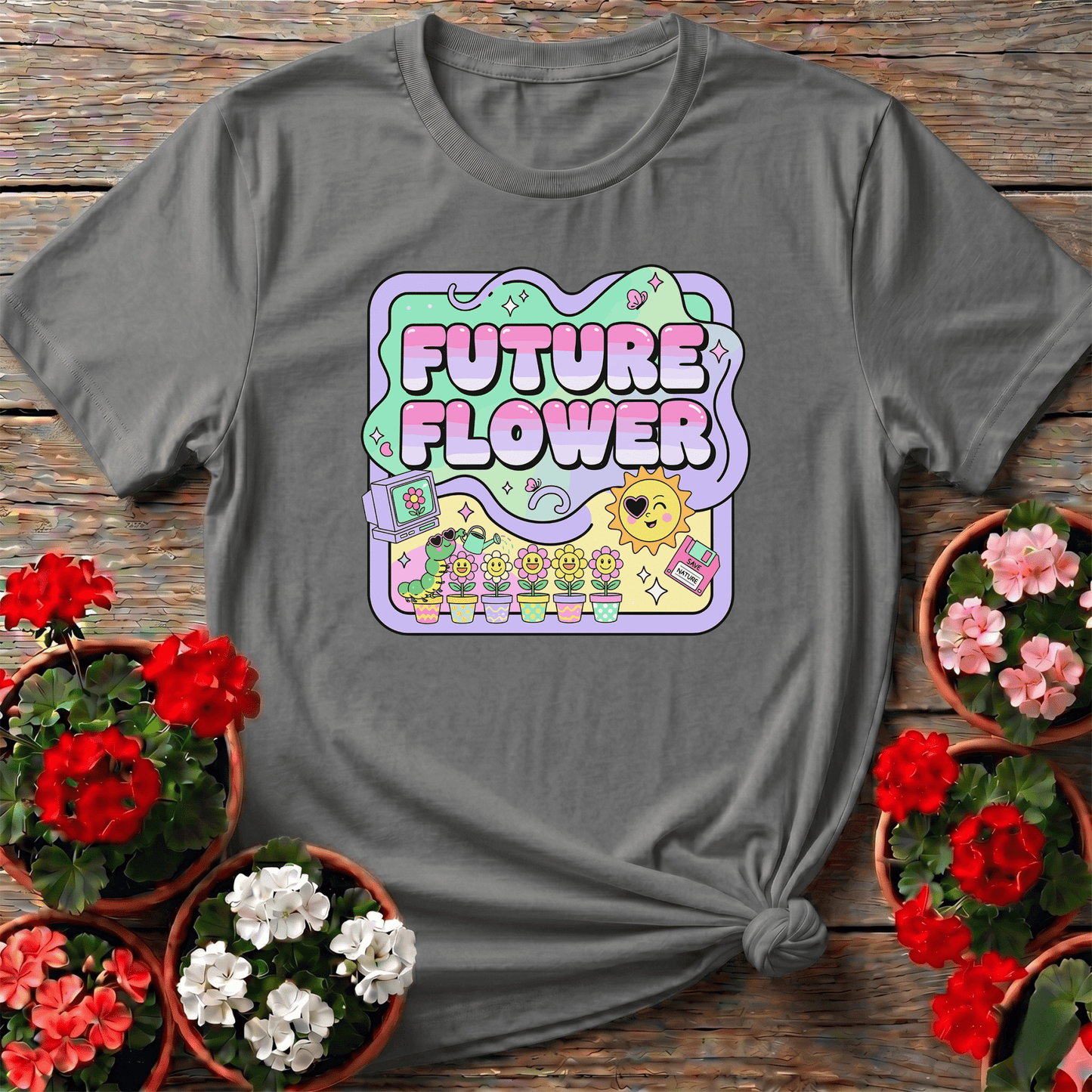 Future Flower Funky Retro Y2K Gardener Tee - GardeningTshirts