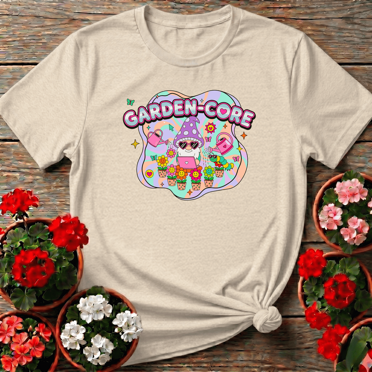 Garden-Core Funky Retro Y2K Gnome T-shirt - GardeningTshirts