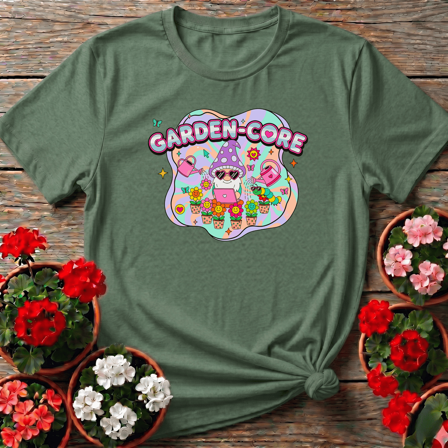 Garden-Core Funky Retro Y2K Gnome T-shirt - GardeningTshirts