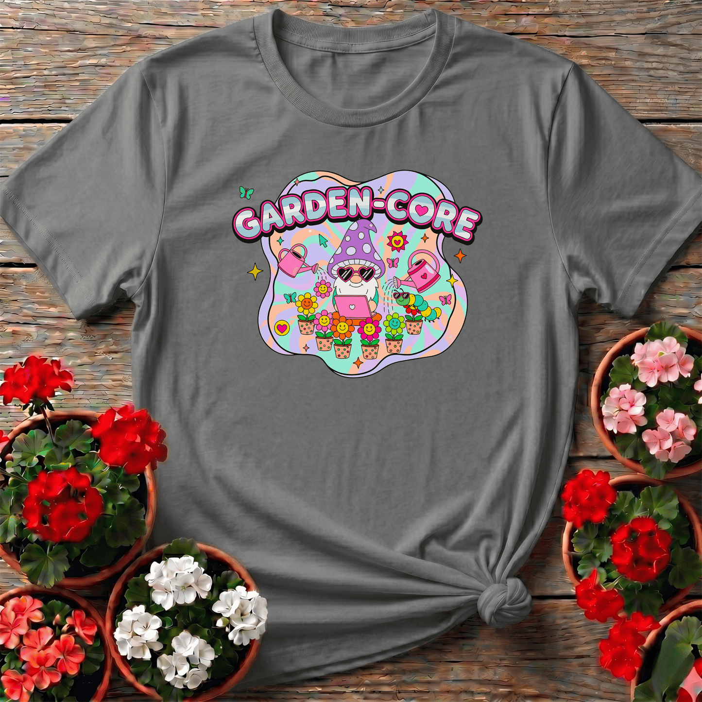 Garden-Core Funky Retro Y2K Gnome T-shirt - GardeningTshirts