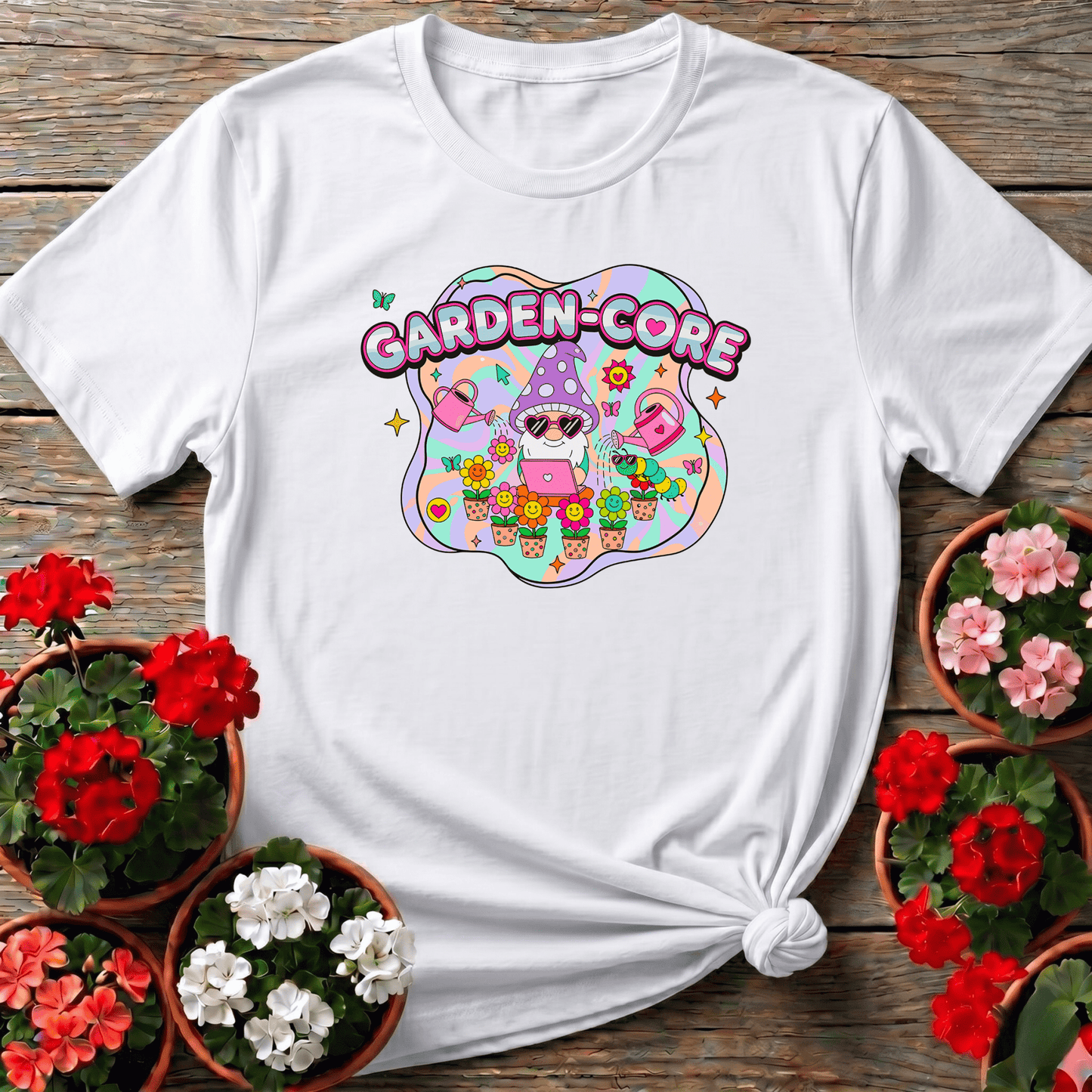 Garden-Core Funky Retro Y2K Gnome T-shirt - GardeningTshirts