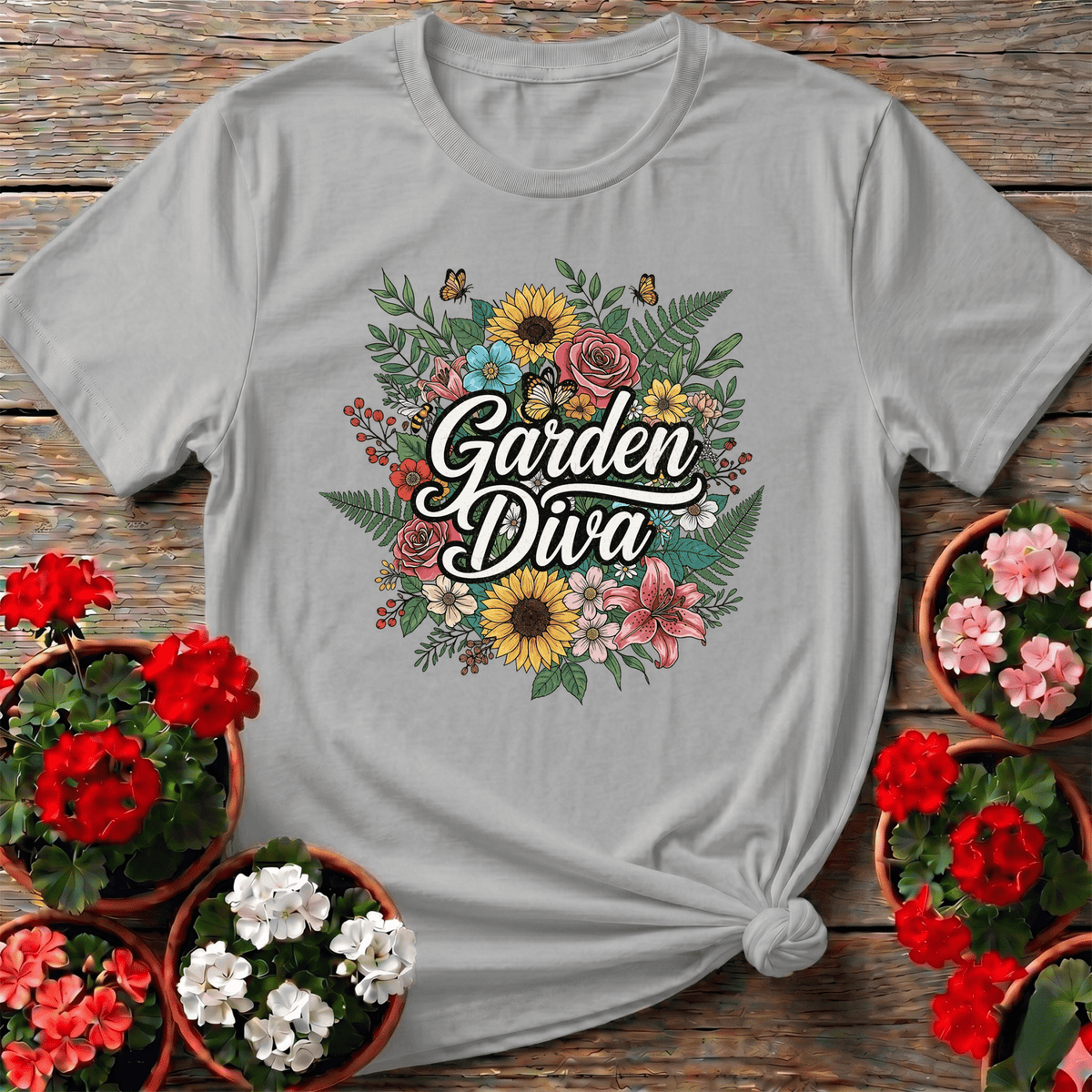 Garden Diva Bold Floral Bouquet T-shirt - GardeningTshirts