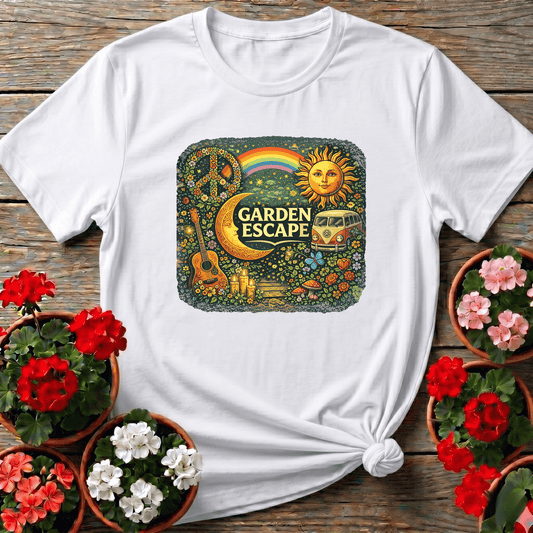 Garden Escape 70s Retro Hippie Gardening Tee - GardeningTshirts