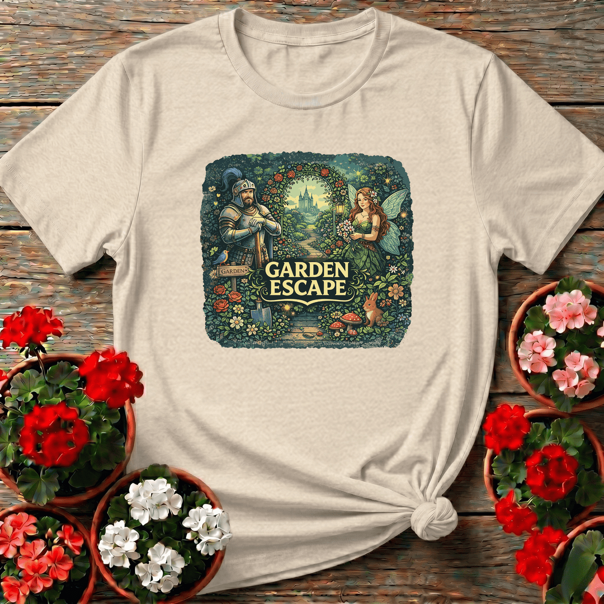 Garden Escape Fairy and Knight Enchanted Garden Tee - GardeningTshirts