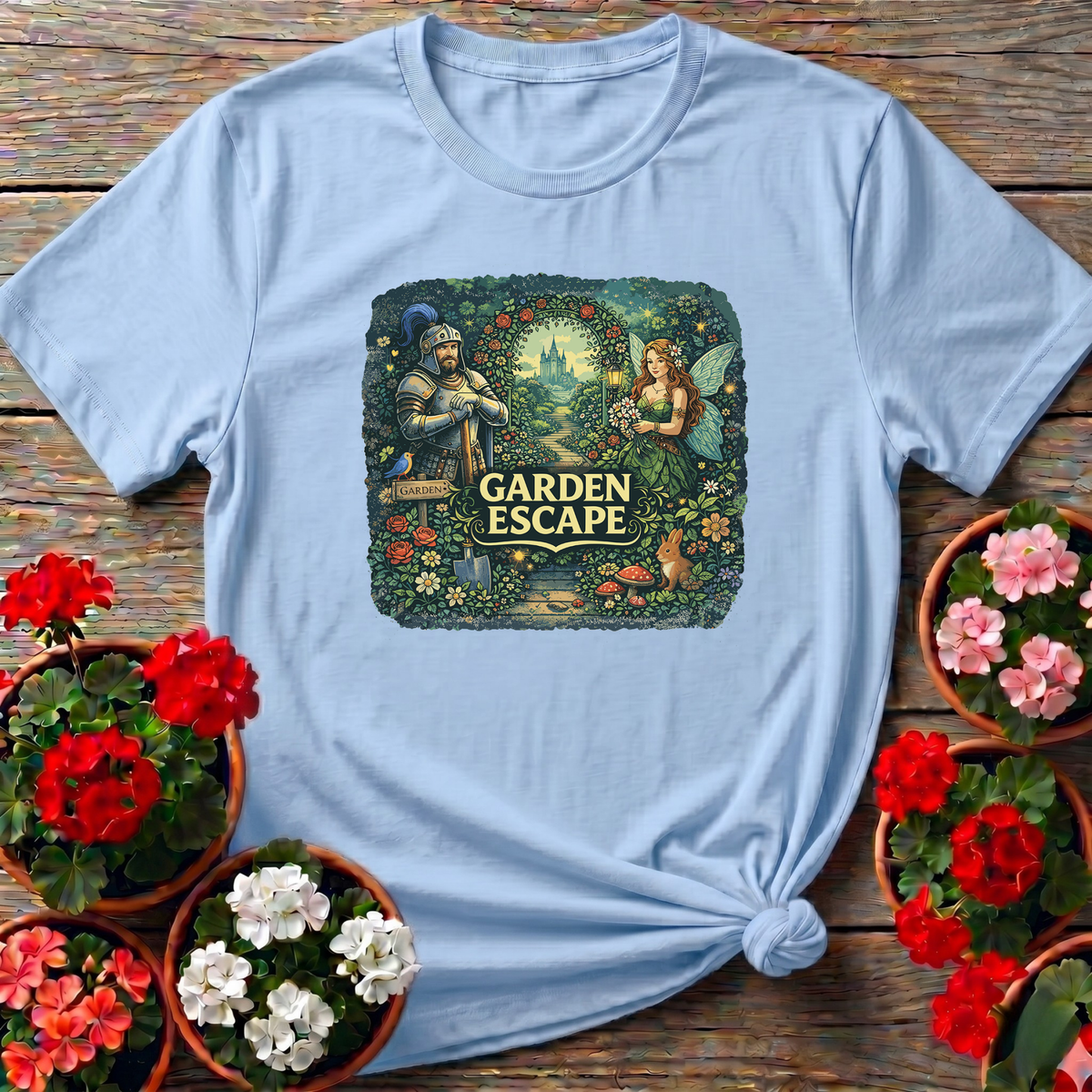 Garden Escape Fairy and Knight Enchanted Garden Tee - GardeningTshirts